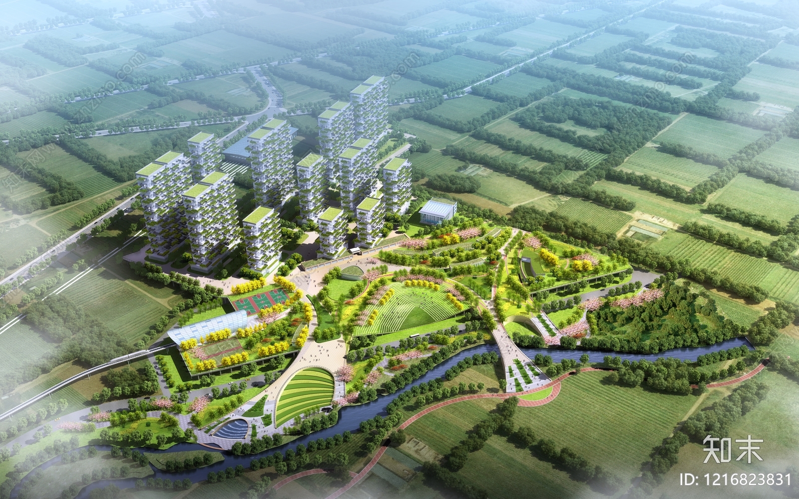 垂直森林建筑鸟瞰规划3D模型下载【ID:1216823831】