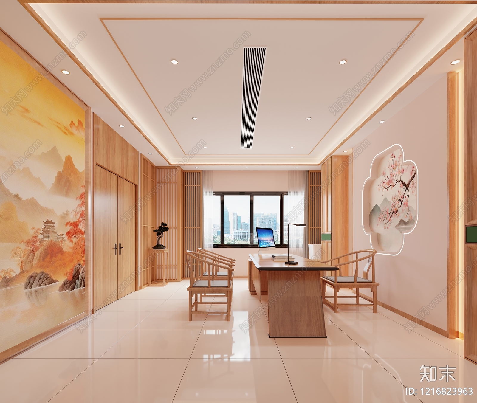 新中式经理办公室3D模型下载【ID:1216823963】