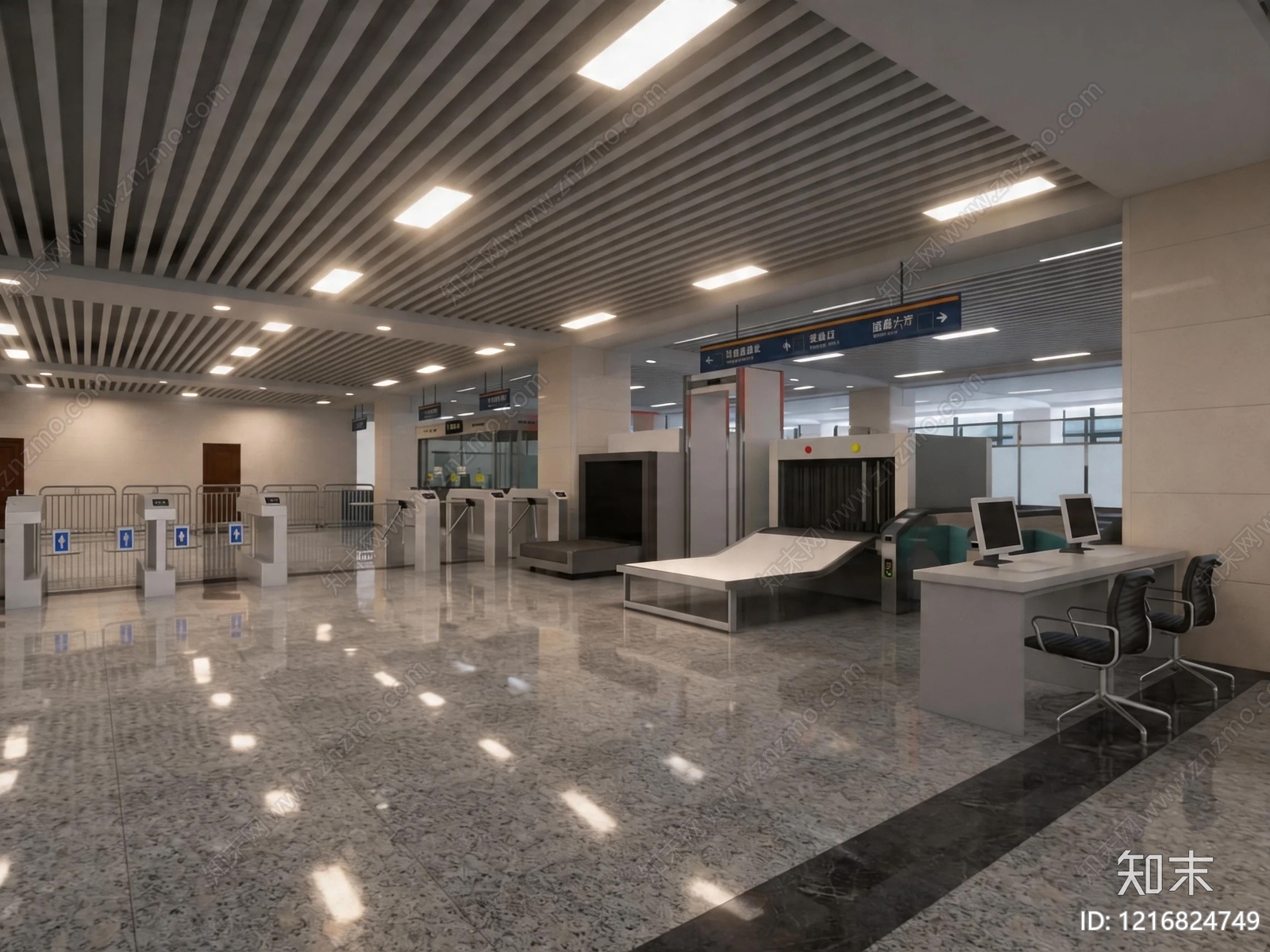 现代简约车站3D模型渲染效果图