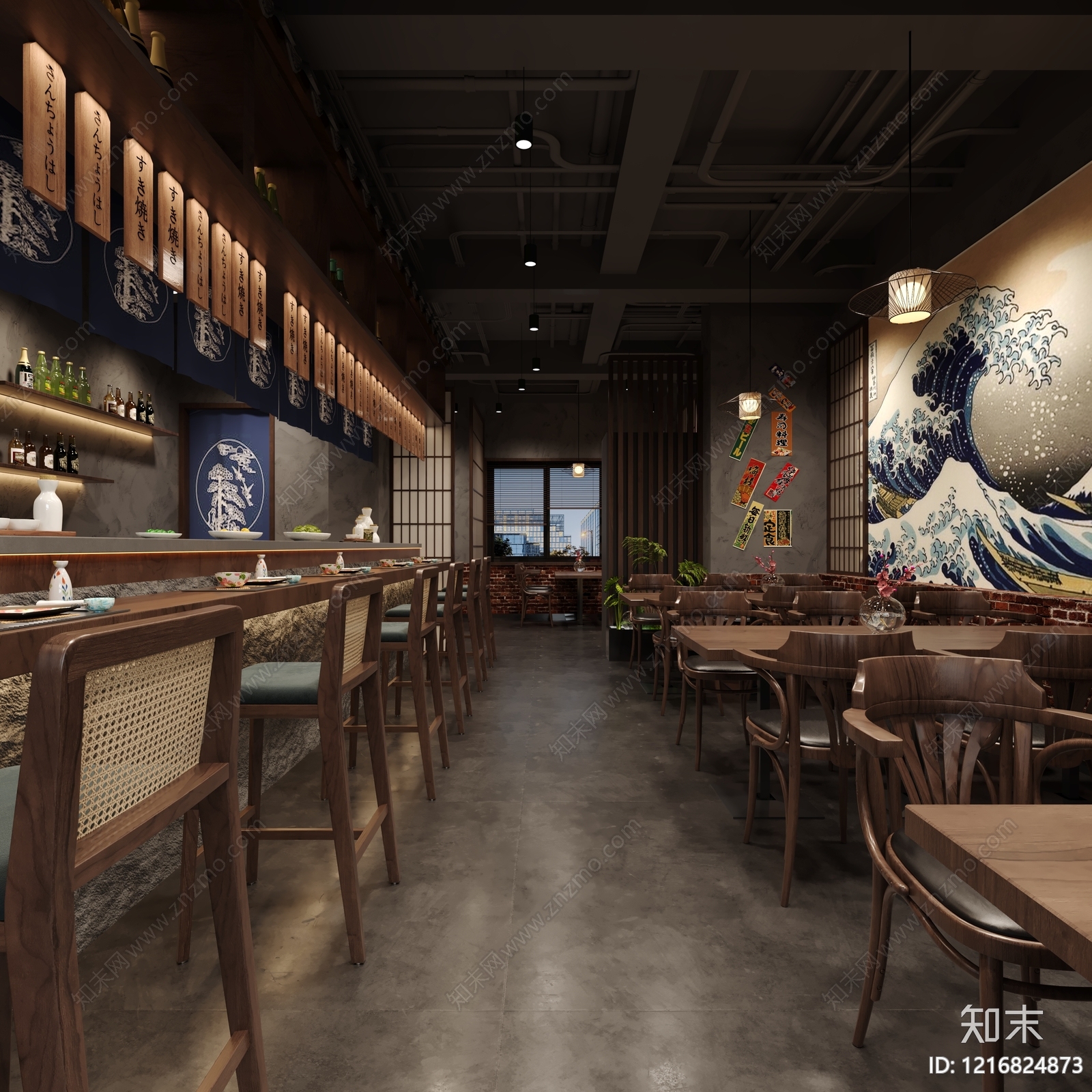 日式复古日料店3D模型渲染效果图