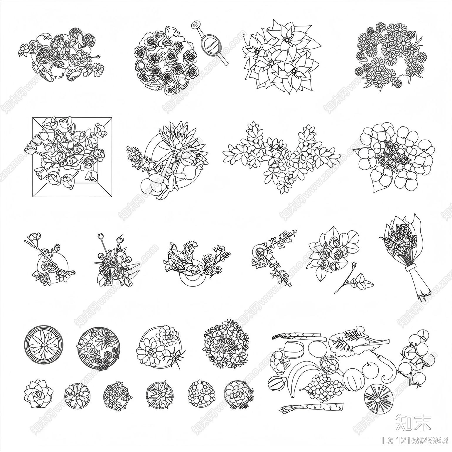 现代综合植物图库施工图下载【ID:1216825943】