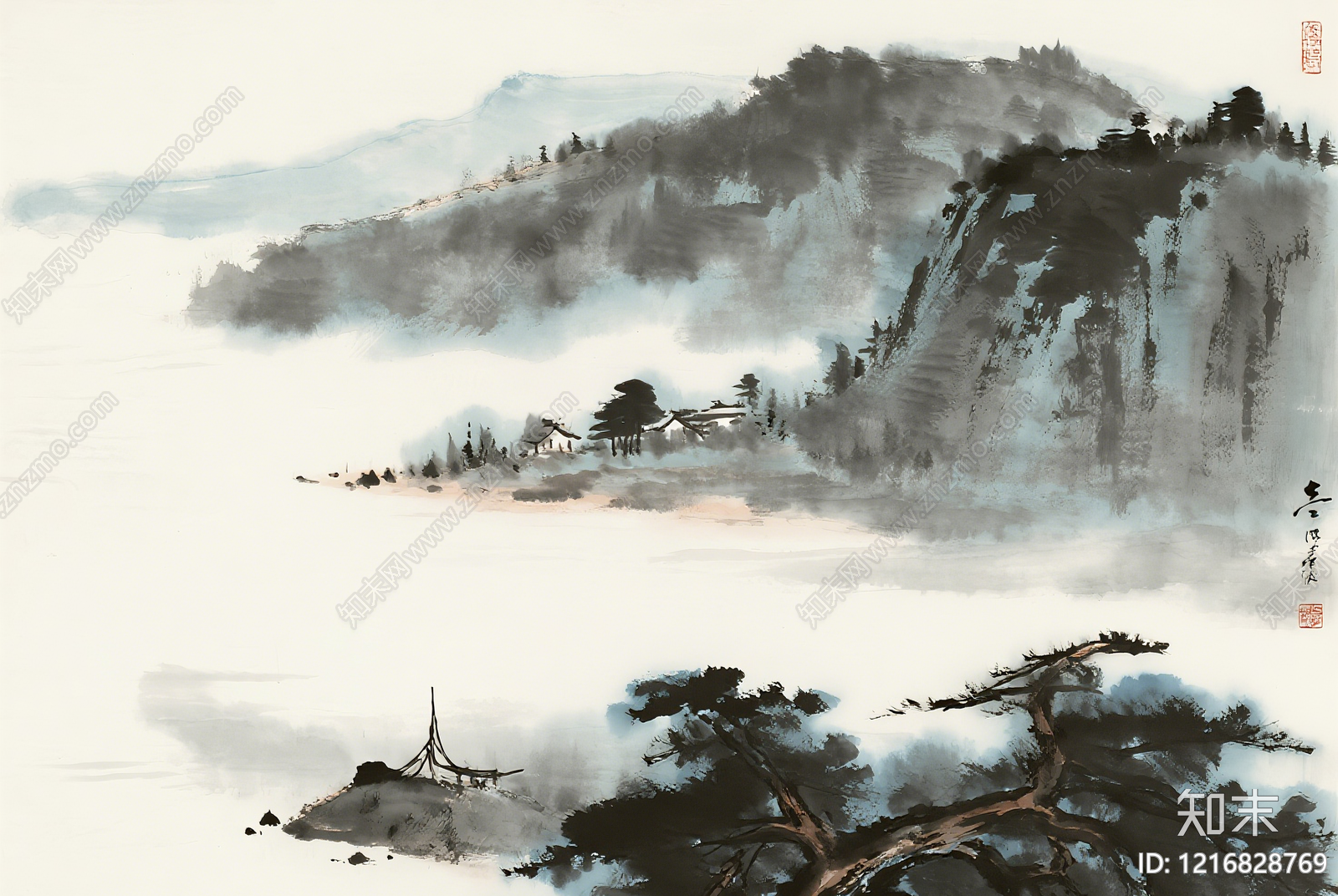 新中式水墨画贴图下载【ID:1216828769】