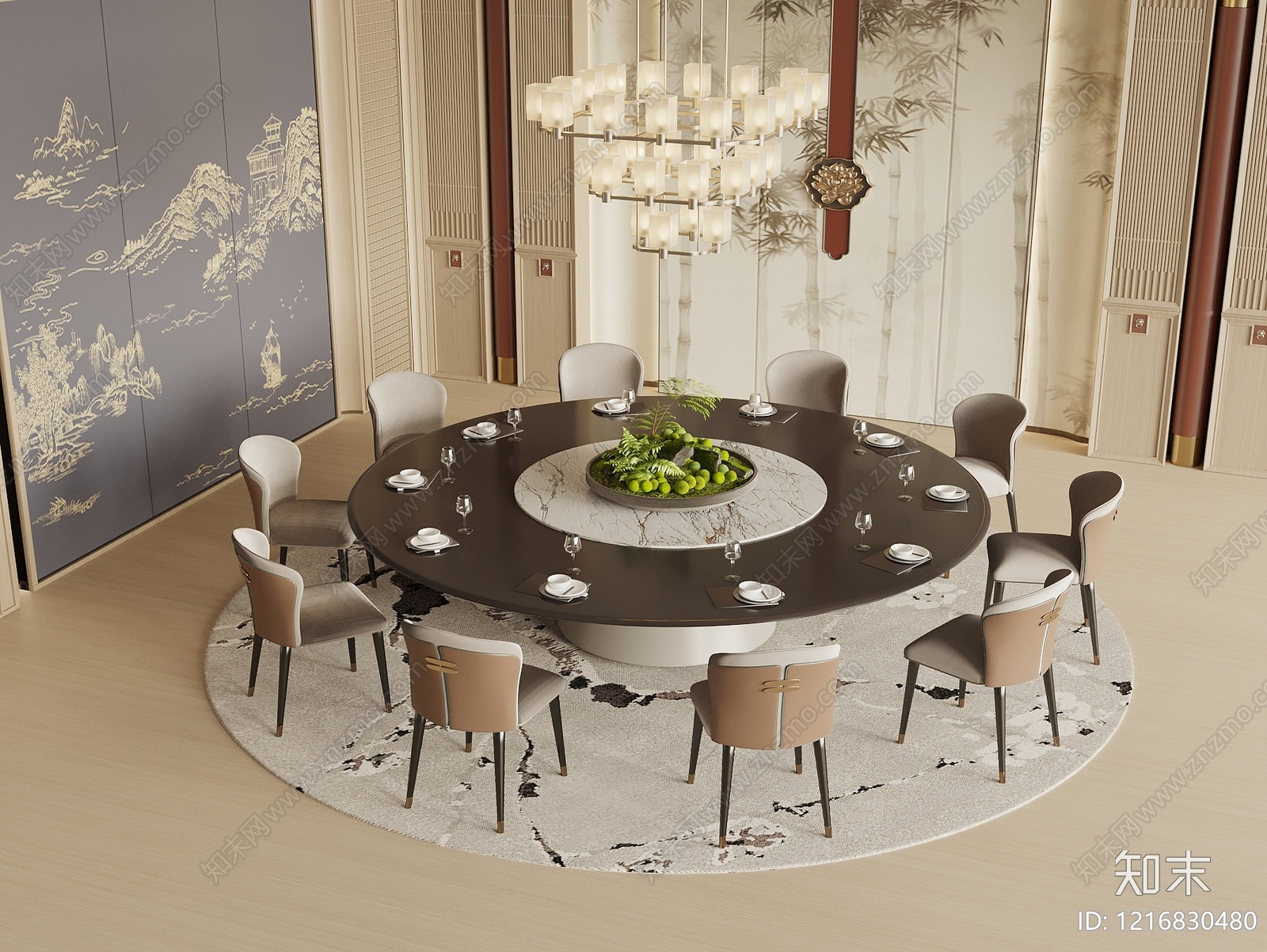 新中式餐桌椅3D模型下载【ID:1216830480】