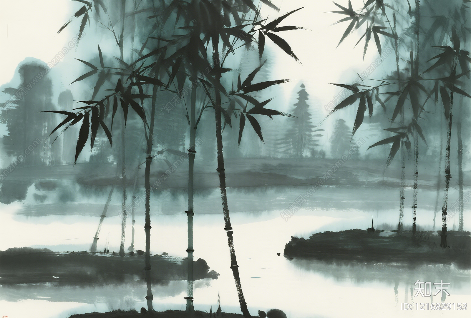 新中式水墨画贴图下载【ID:1216829153】