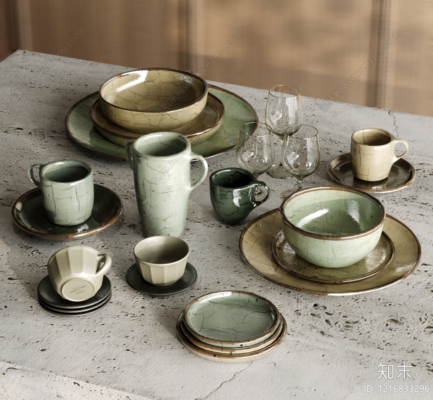 侘寂风餐具SU模型下载【ID:1216833296】