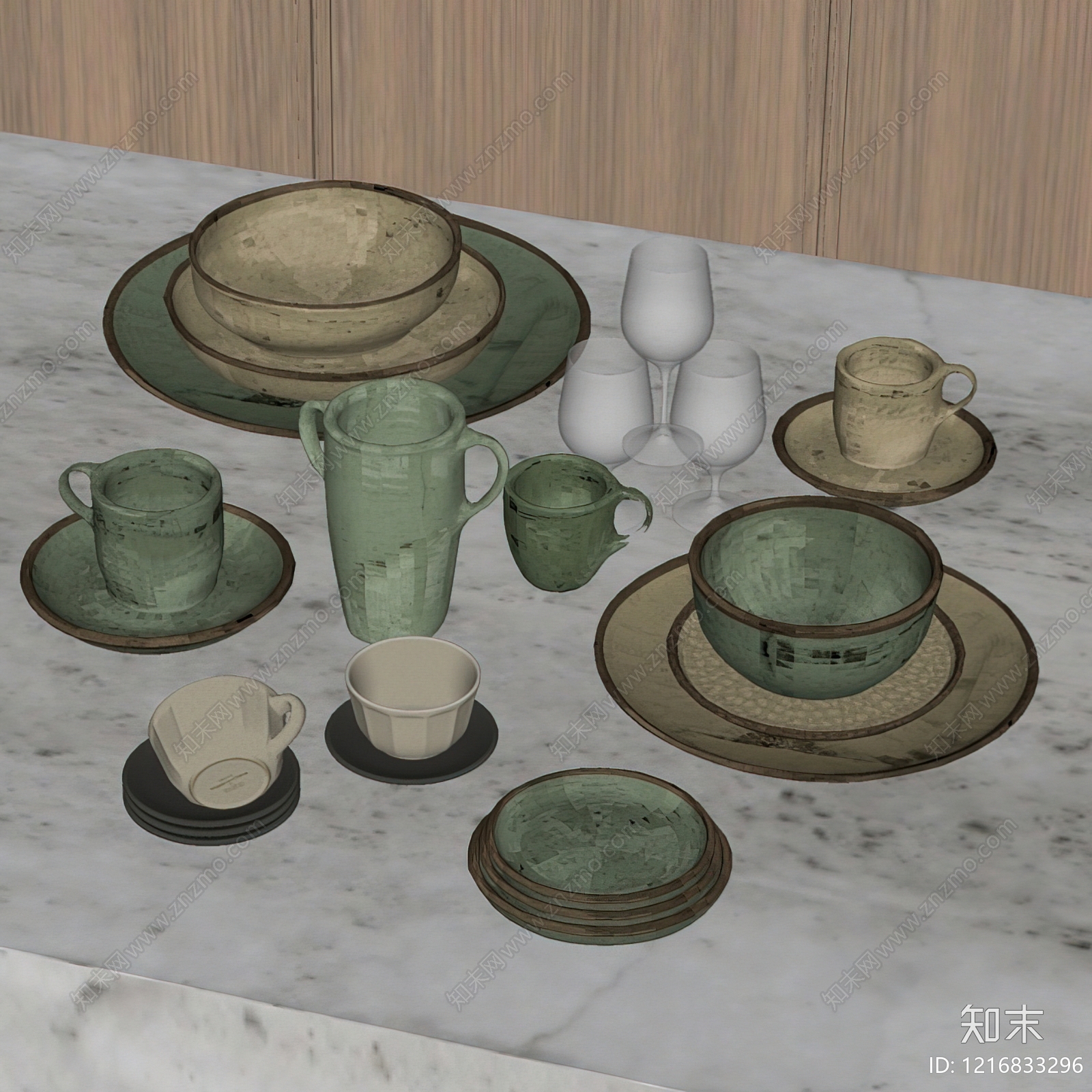 侘寂风餐具SU模型下载【ID:1216833296】