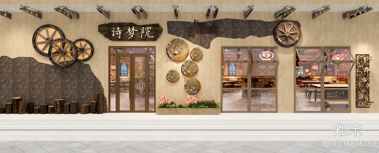新中式中餐厅3D模型渲染效果图