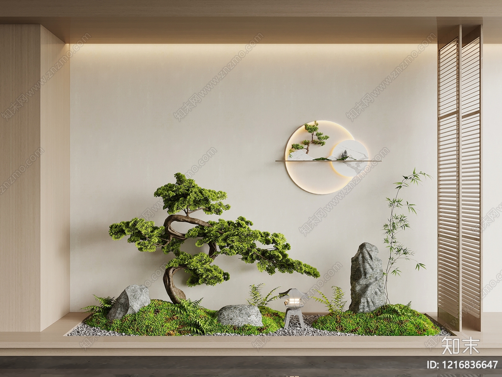新中式观景平台3D模型渲染效果图