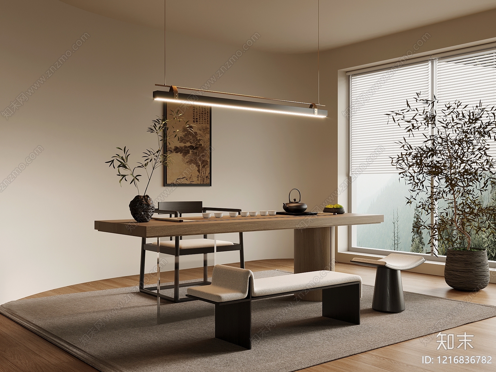 新中式茶桌椅3D模型下载【ID:1216836782】