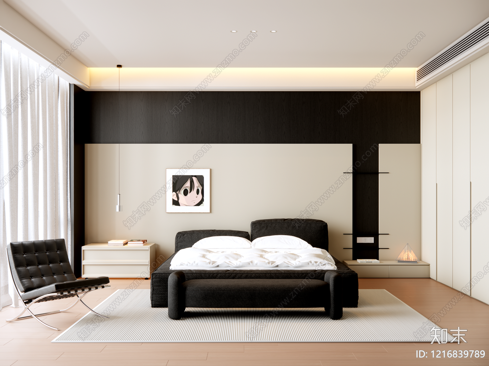 现代主卧SU模型下载【ID:1216839789】
