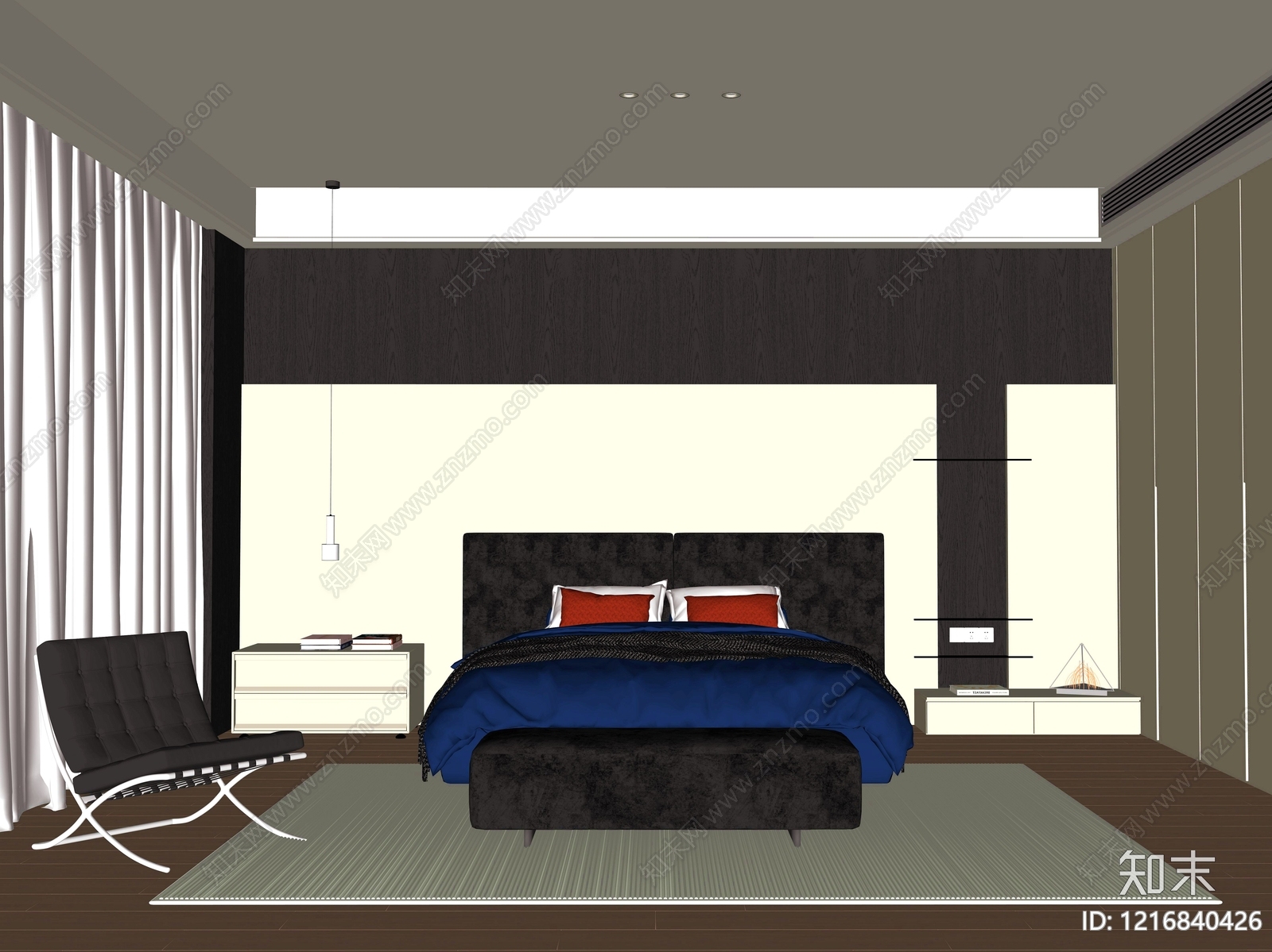 现代主卧SU模型下载【ID:1216840426】
