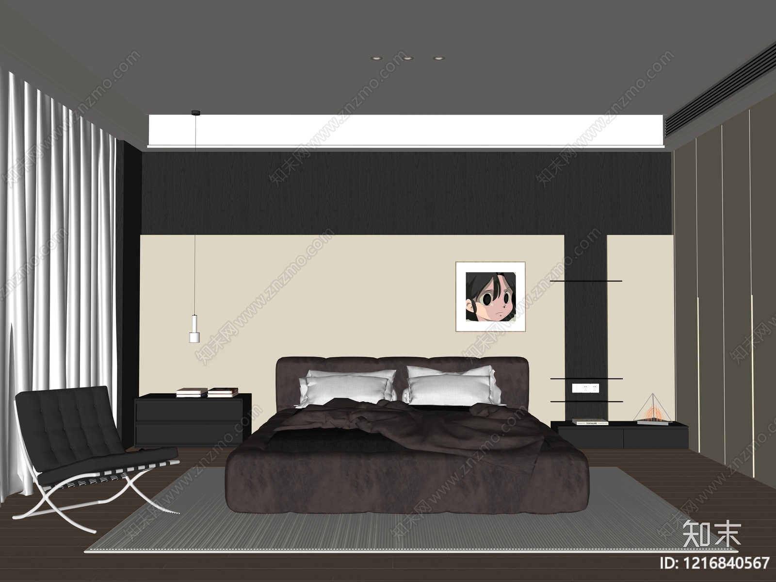 现代极简主卧SU模型下载【ID:1216840567】
