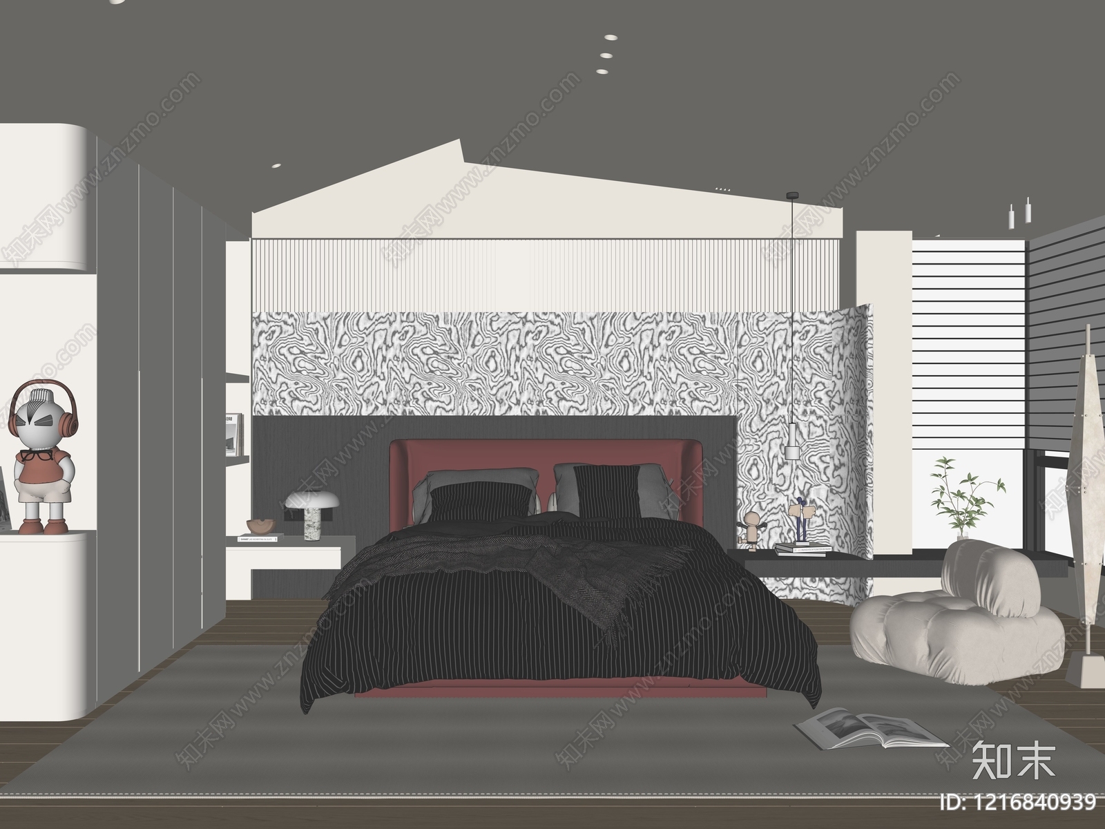 现代主卧SU模型下载【ID:1216840939】
