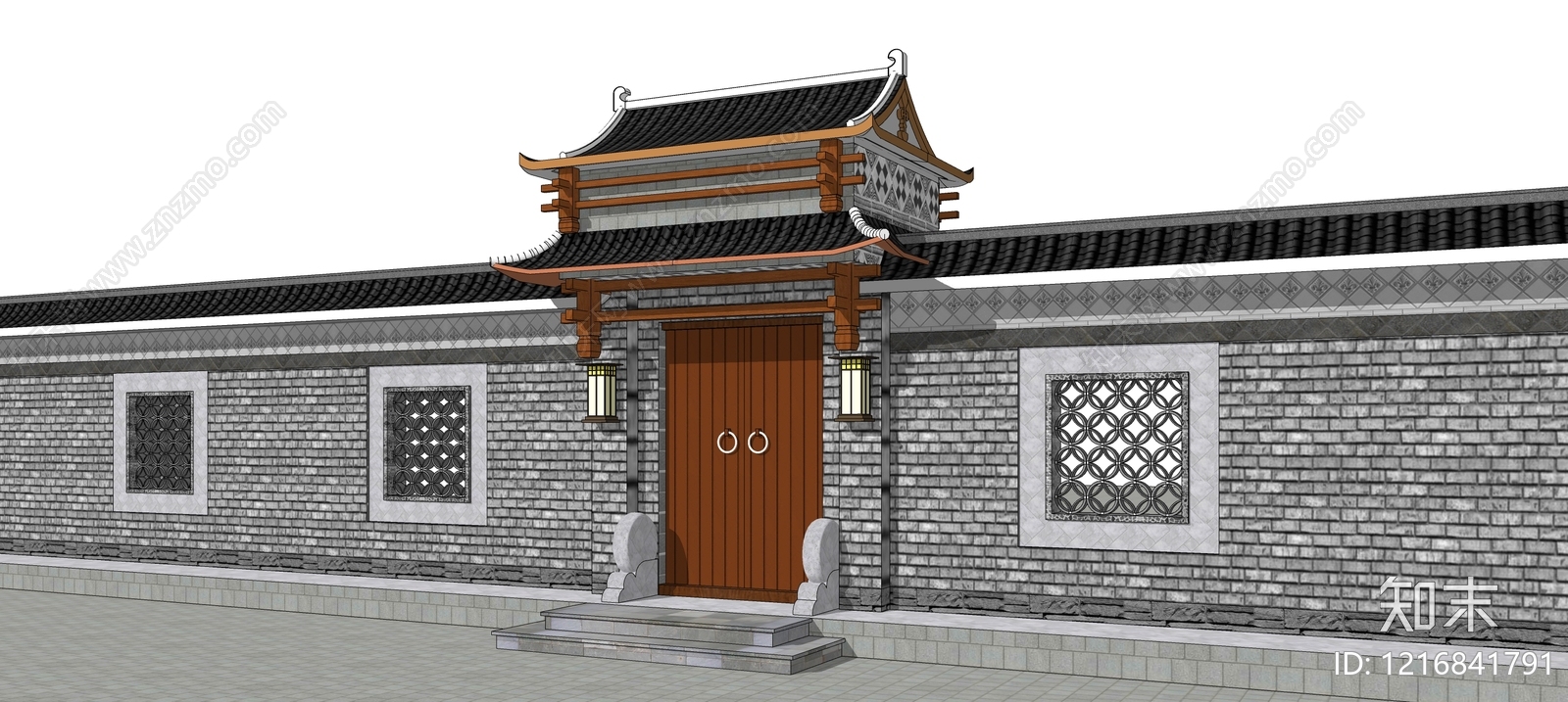 新中式入口大门SU模型下载【ID:1216841791】