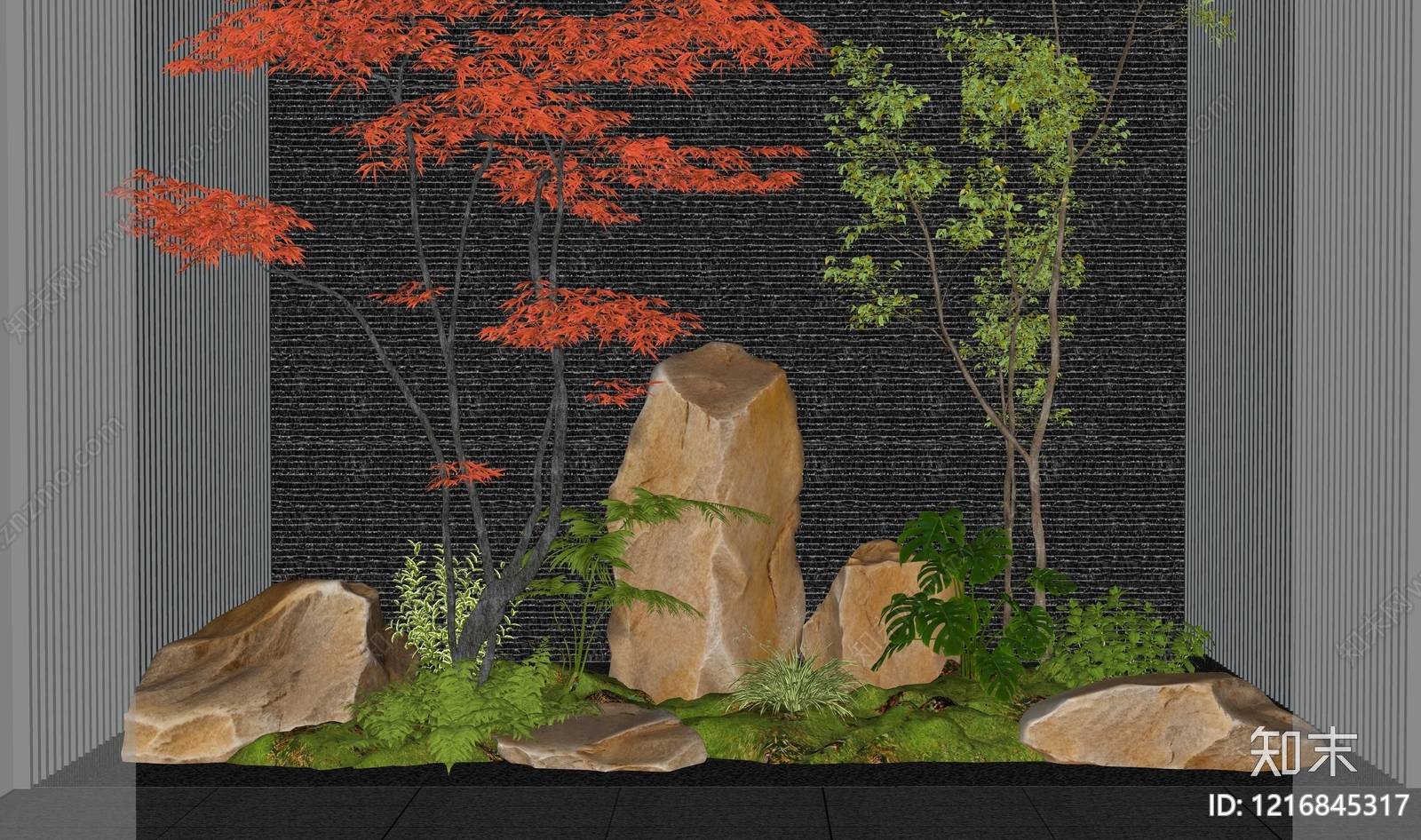新中式景观庭院小品SU模型下载【ID:1216845317】