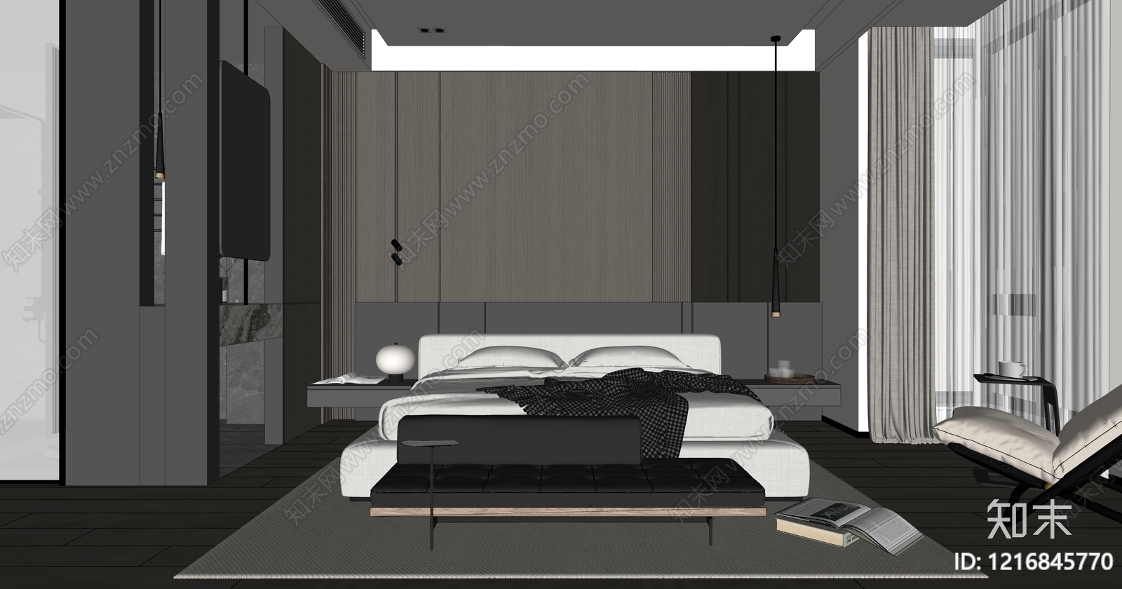 现代主卧SU模型下载【ID:1216845770】