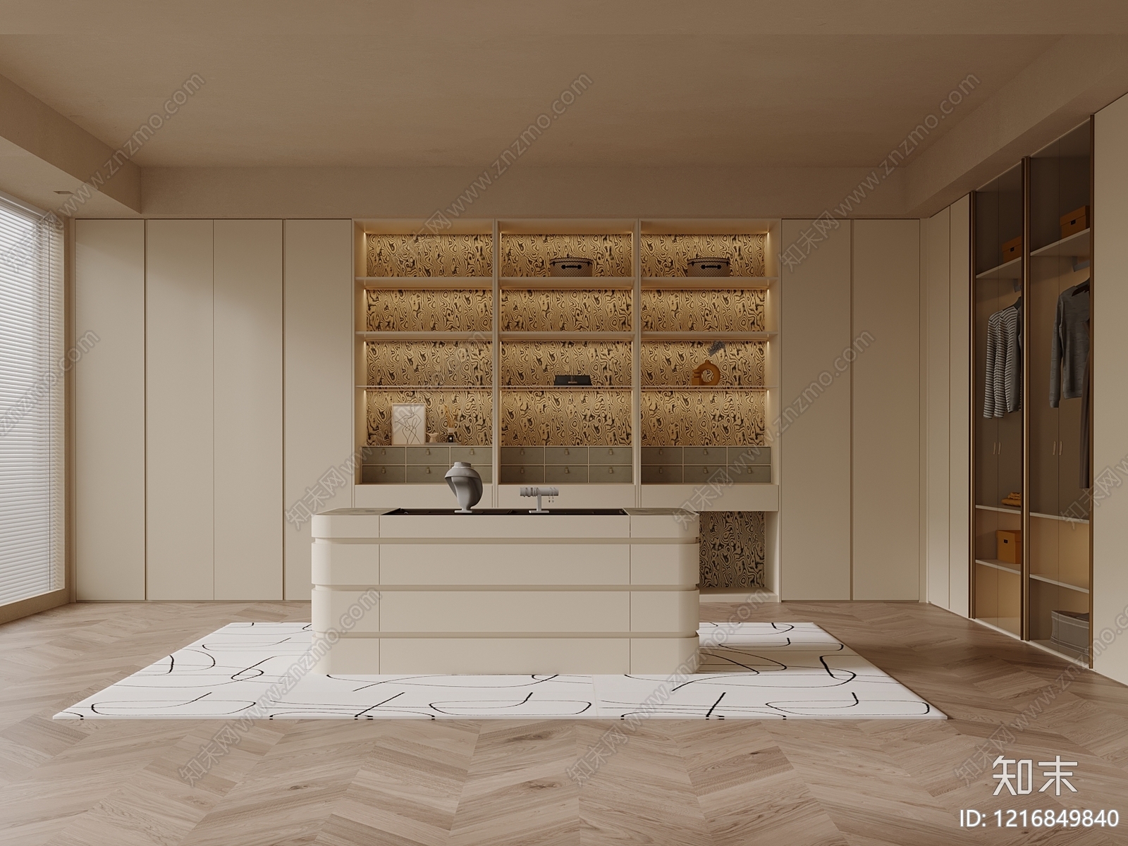 奶油风衣帽间3D模型下载【ID:1216849840】