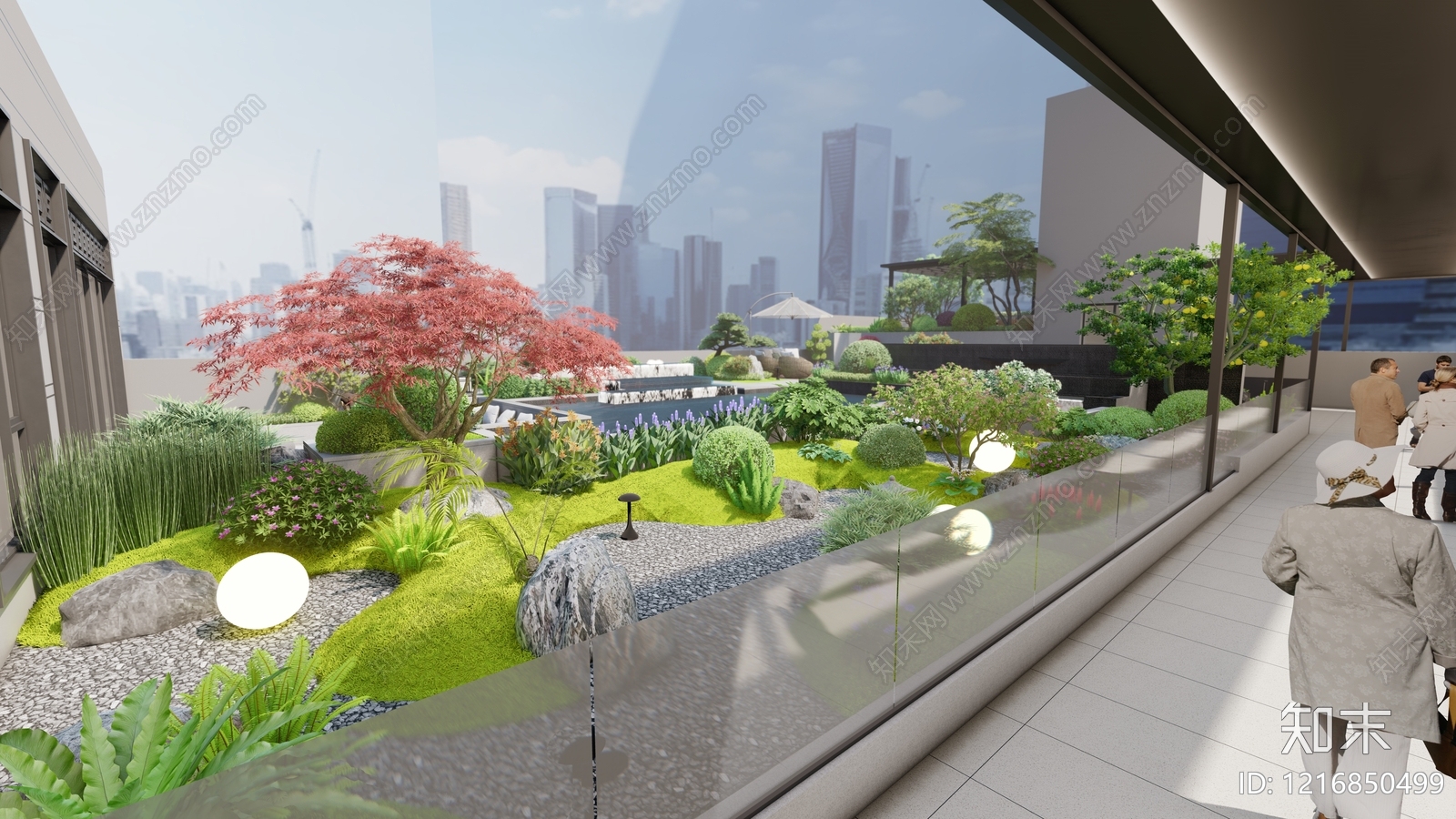 新中式景观屋顶花园SU模型下载【ID:1216850499】