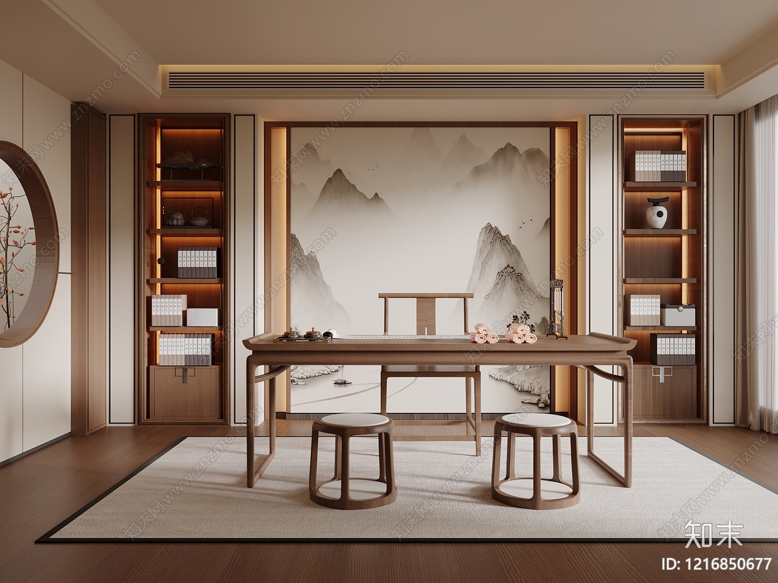 新中式茶室SU模型下载【ID:1216850677】