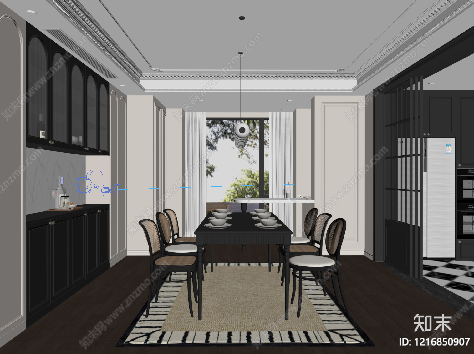 现代法式家居餐厅SU模型下载【ID:1216850907】
