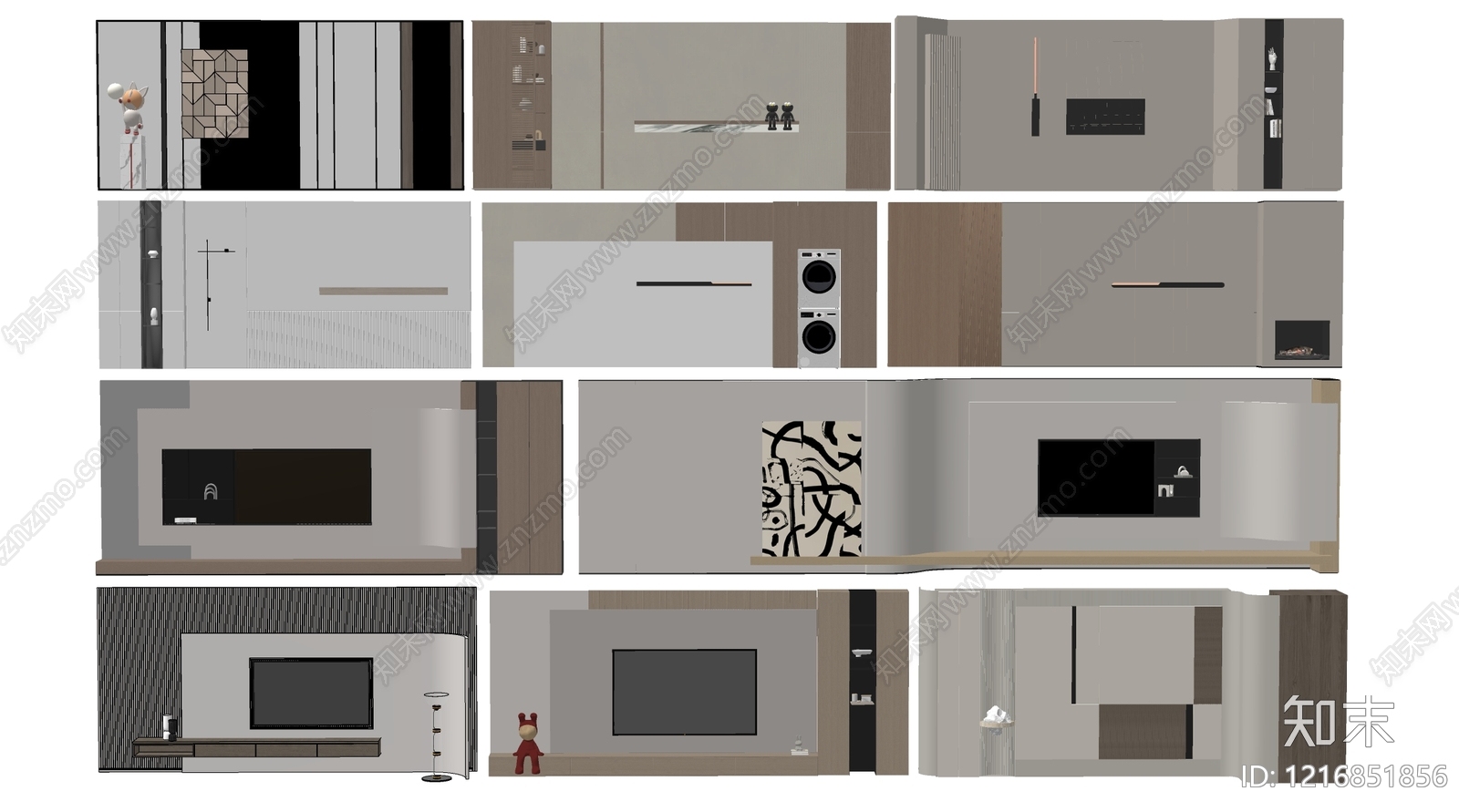 现代客厅背景墙SU模型下载【ID:1216851856】