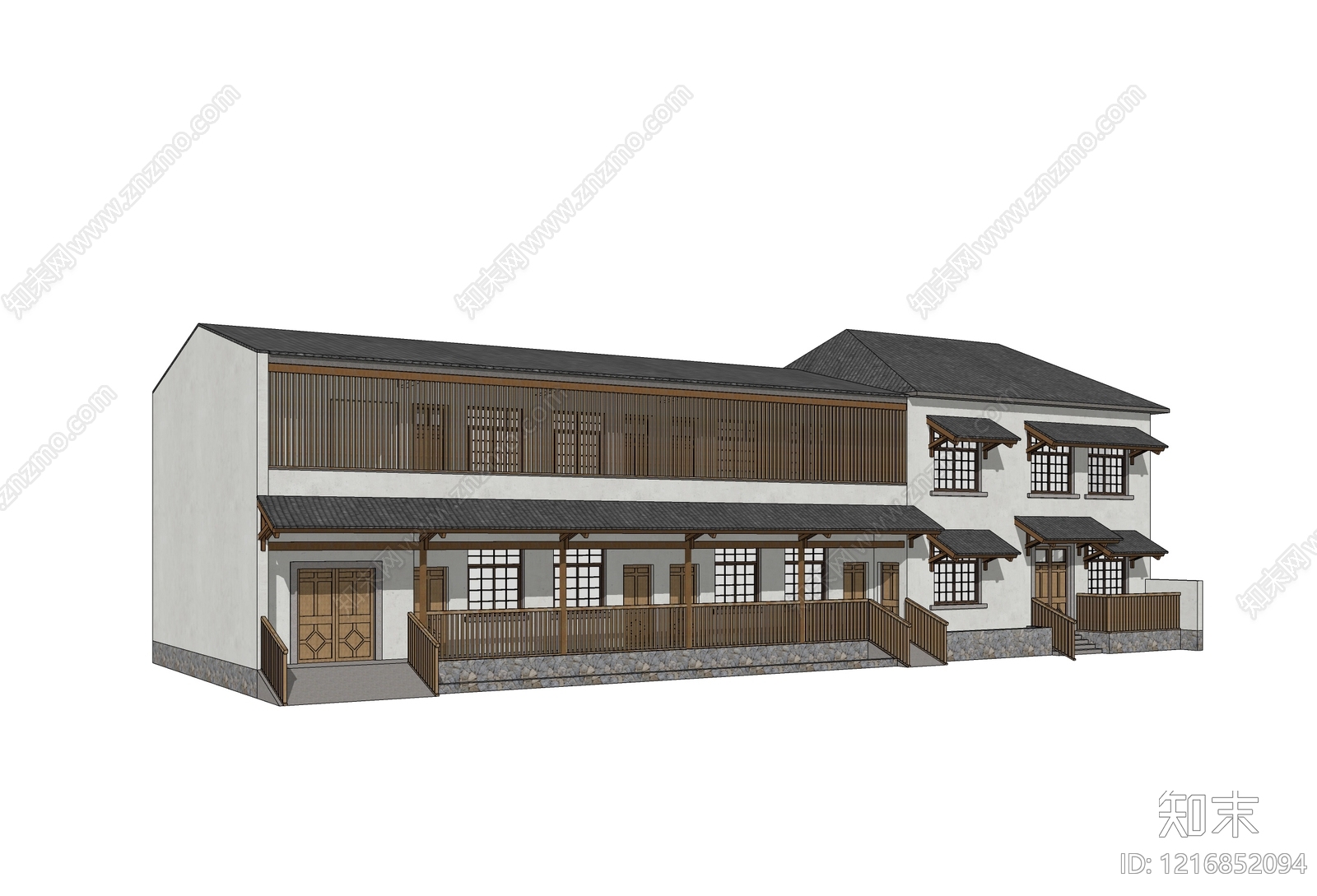 新中式民宿建筑SU模型下载【ID:1216852094】
