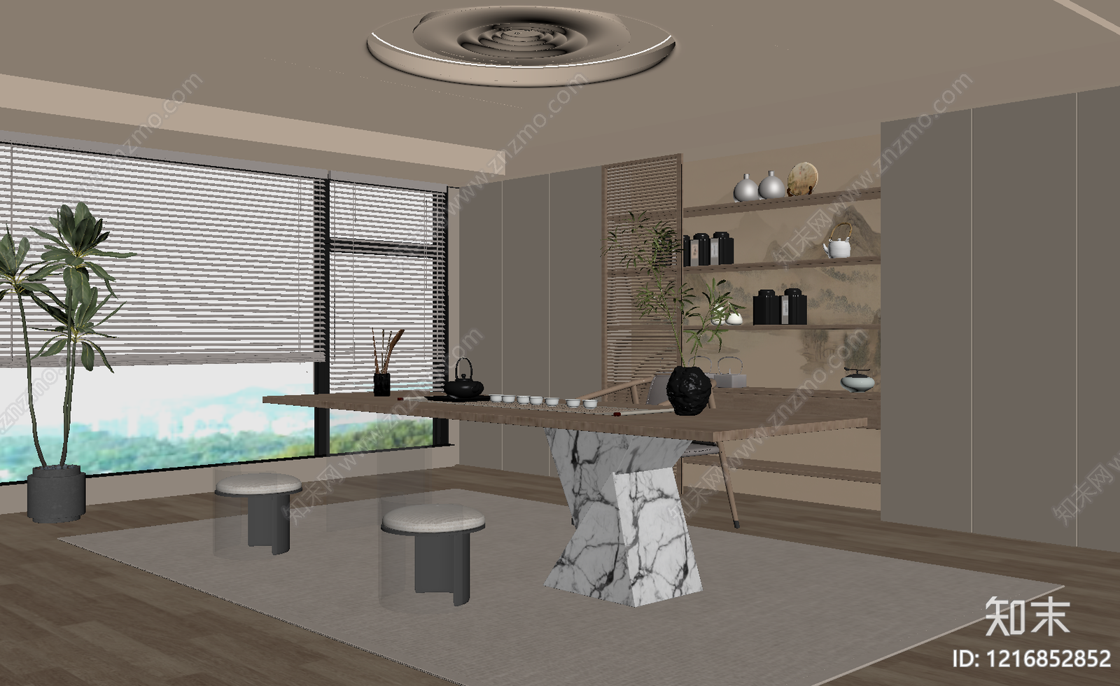 新中式茶室SU模型下载【ID:1216852852】