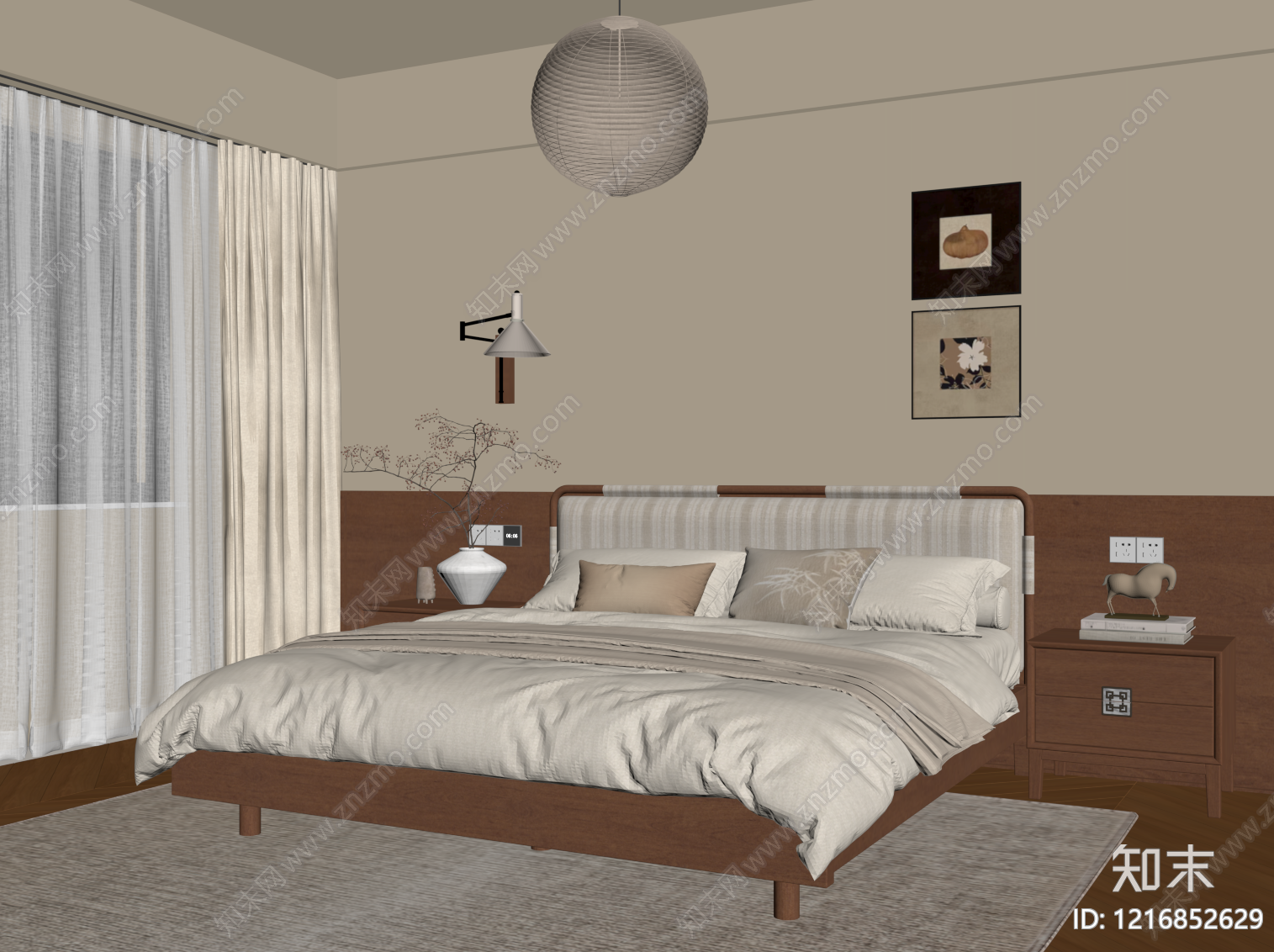 新中式主卧SU模型下载【ID:1216852629】