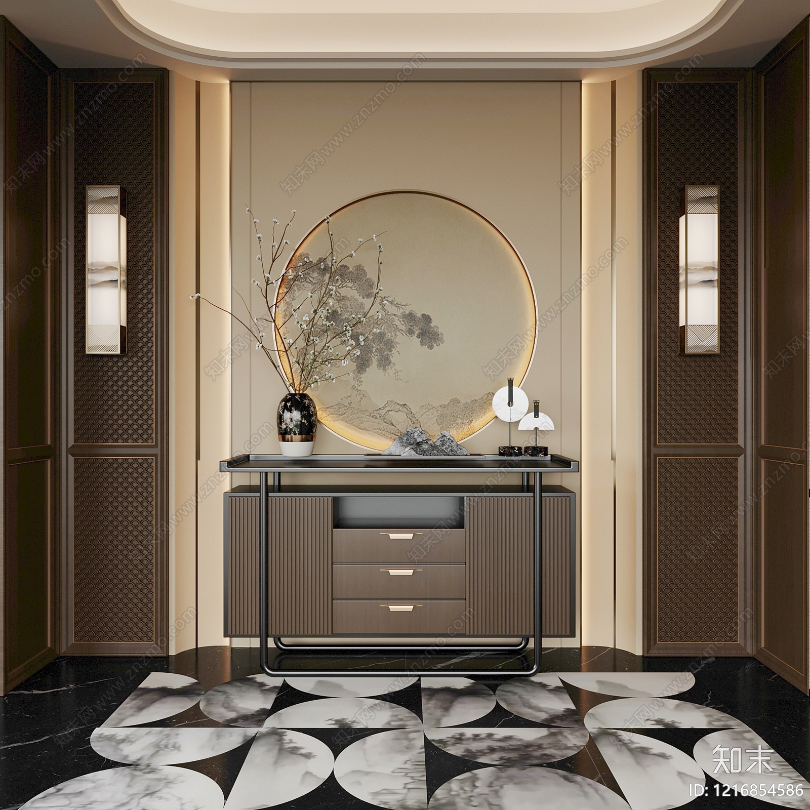 新中式玄关3D模型下载【ID:1216854586】