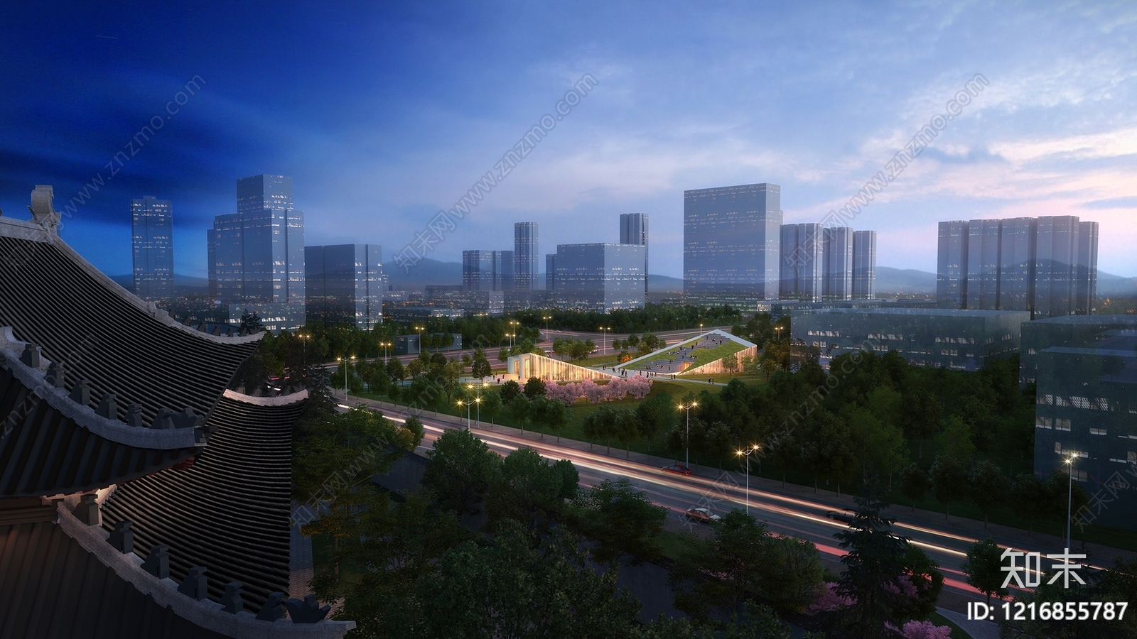 新中式广场景观3D模型渲染效果图