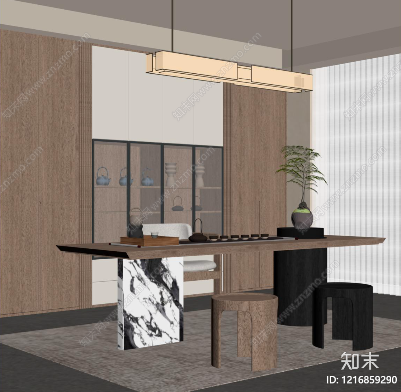 新中式茶室SU模型下载【ID:1216859290】