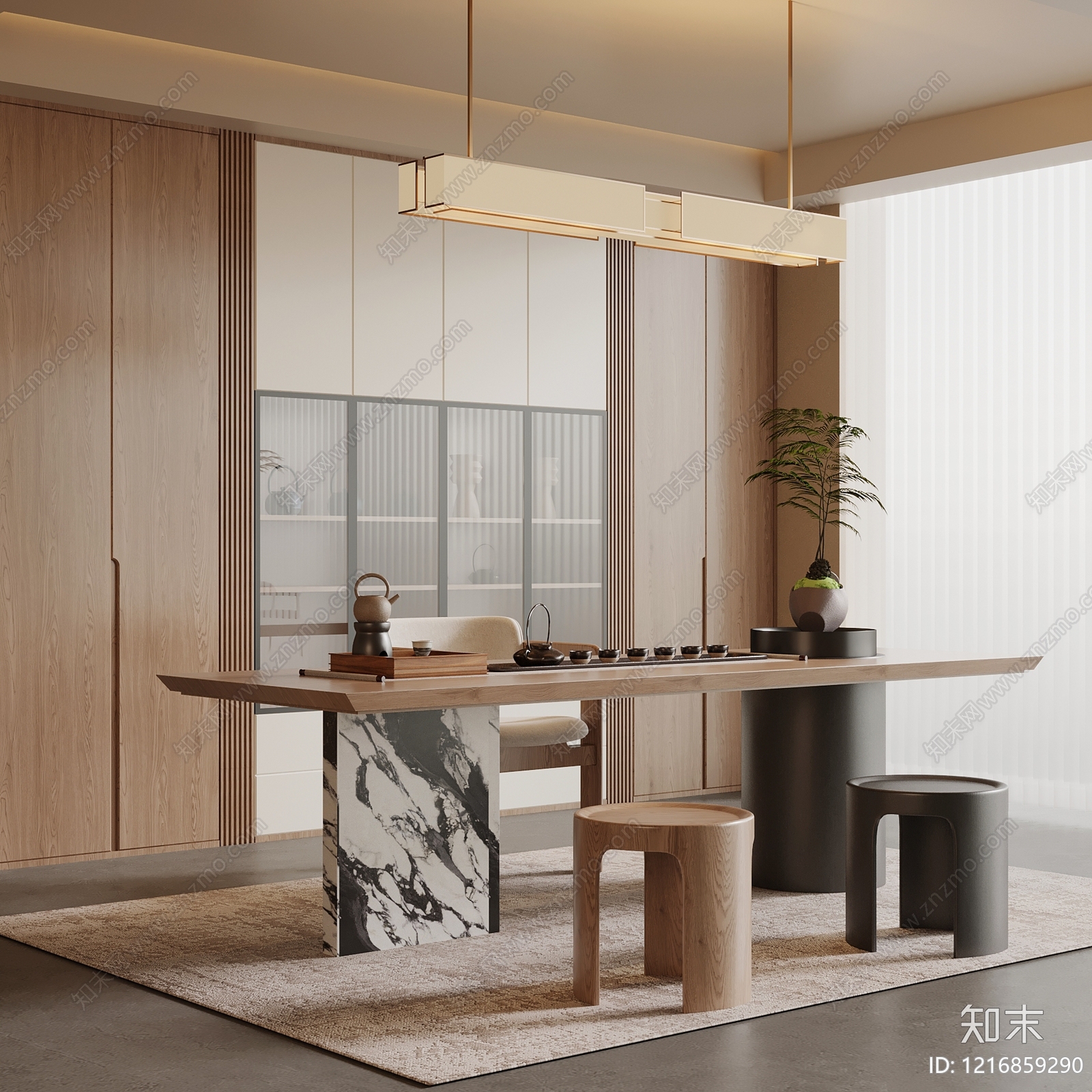 新中式茶室SU模型下载【ID:1216859290】