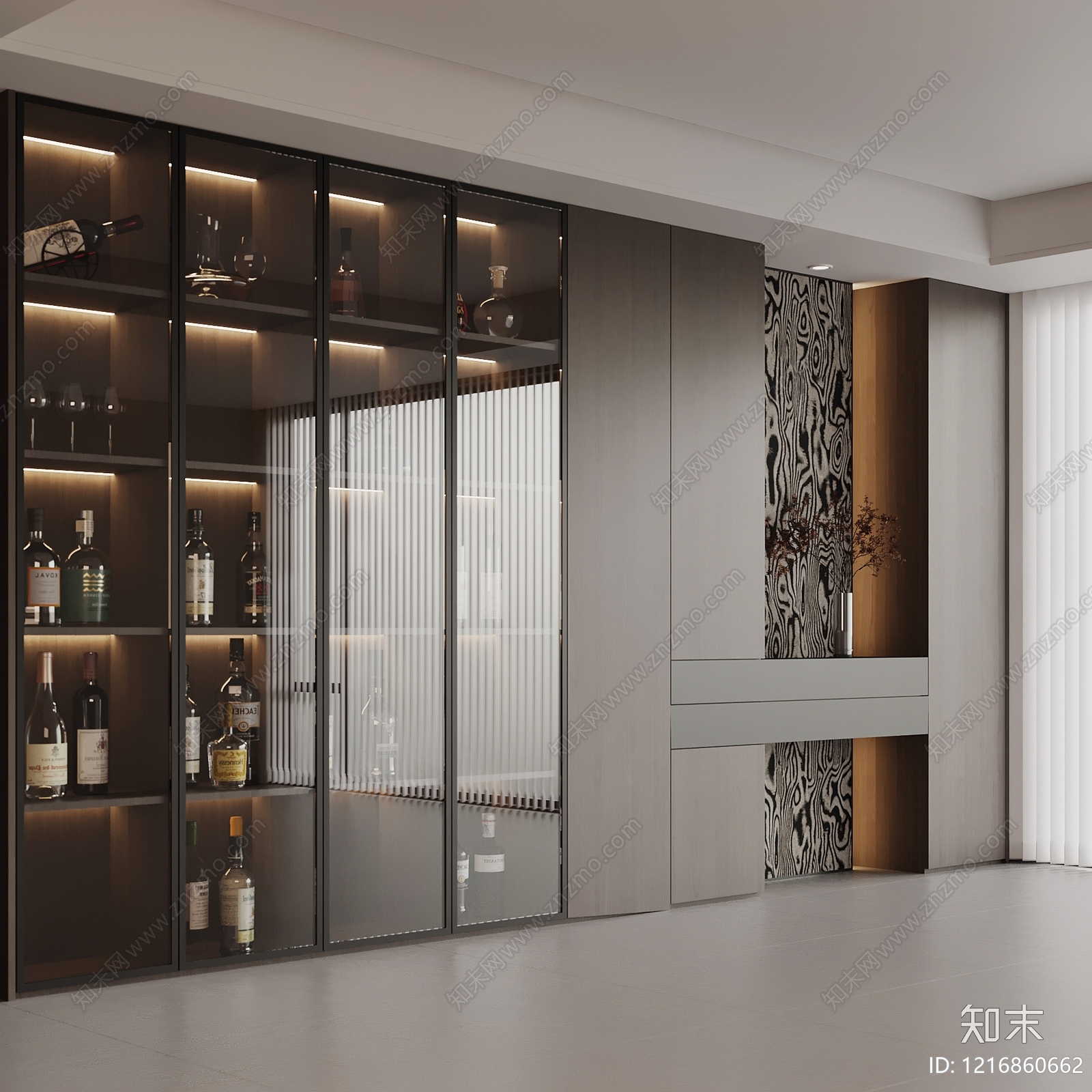 极简酒柜3D模型下载【ID:1216860662】