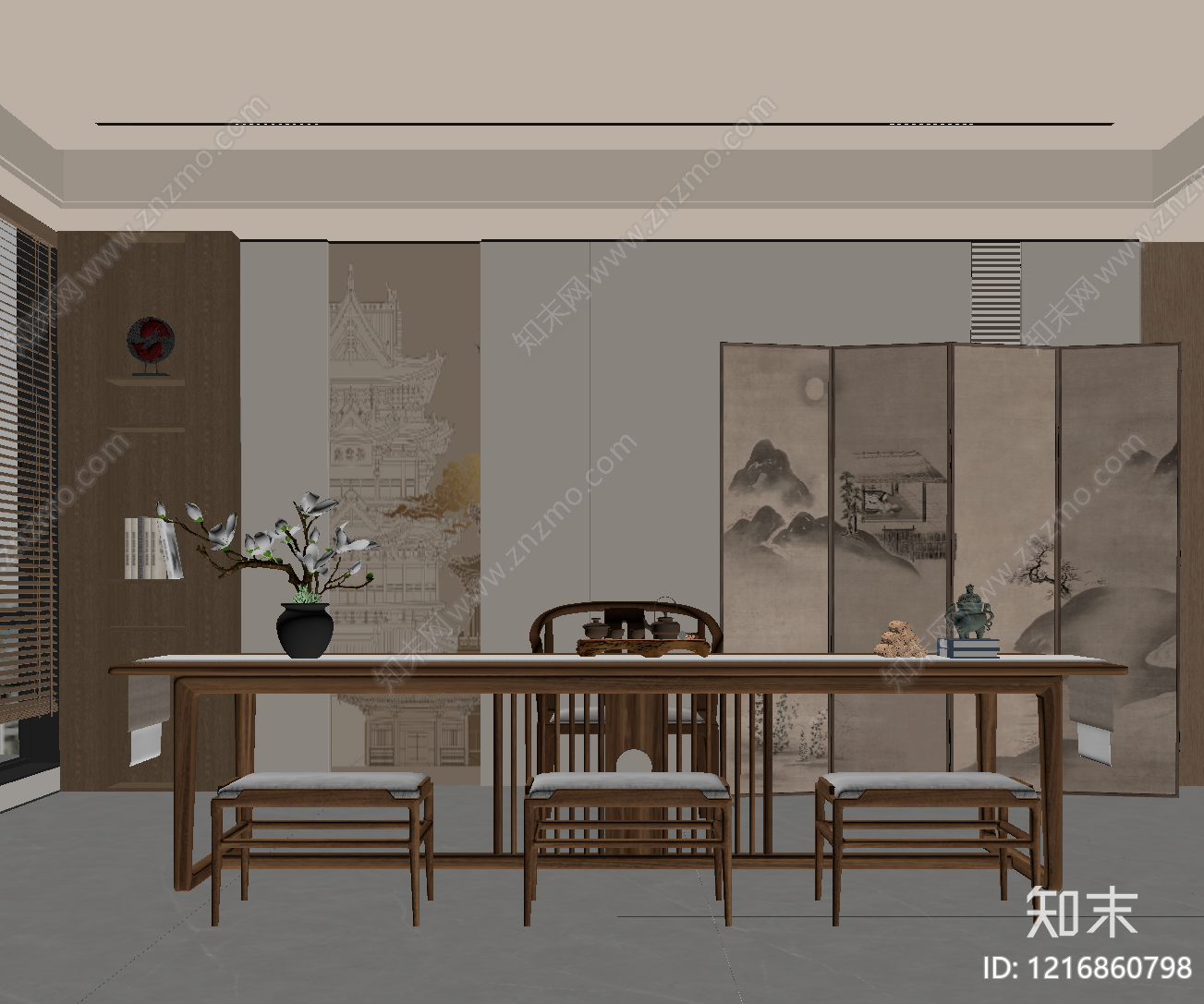 新中式茶室SU模型下载【ID:1216860798】