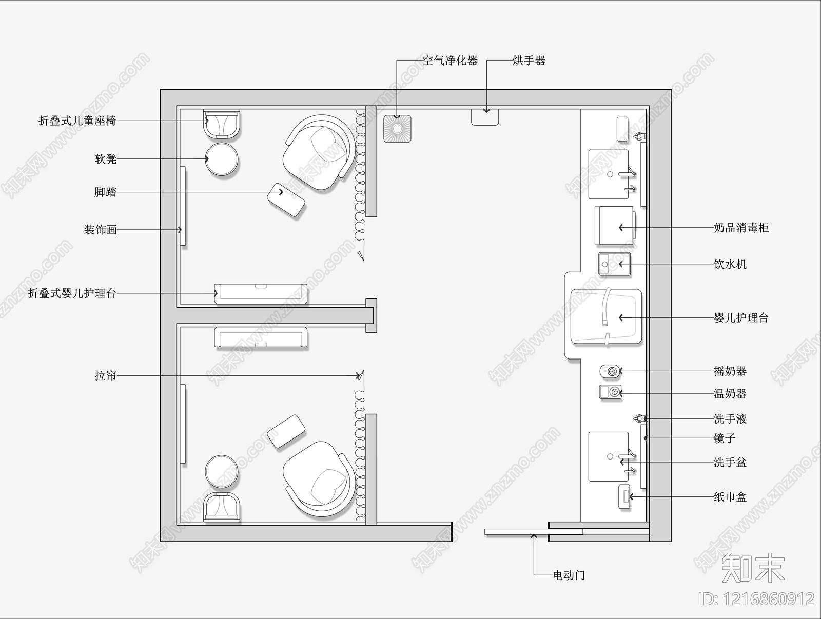现代母婴室施工图下载【ID:1216860912】