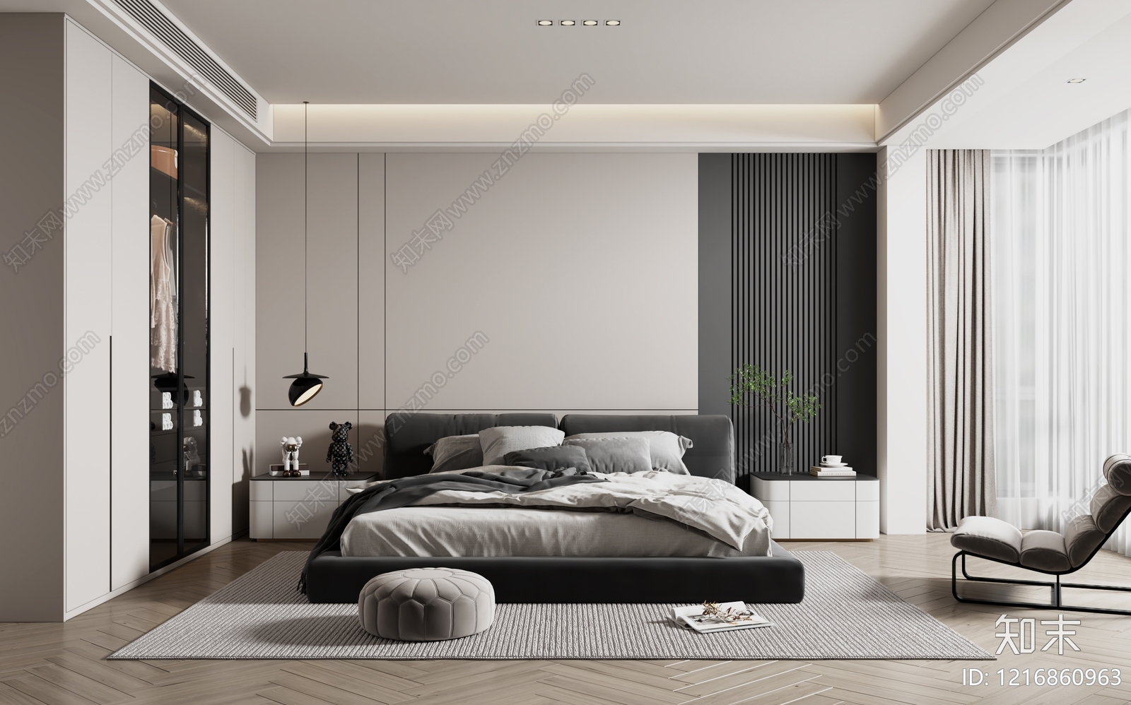 现代极简主卧3D模型下载【ID:1216860963】