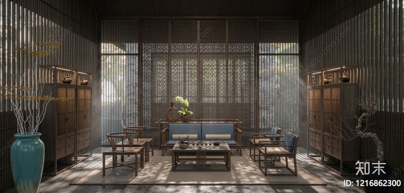 新中式茶室SU模型下载【ID:1216862300】
