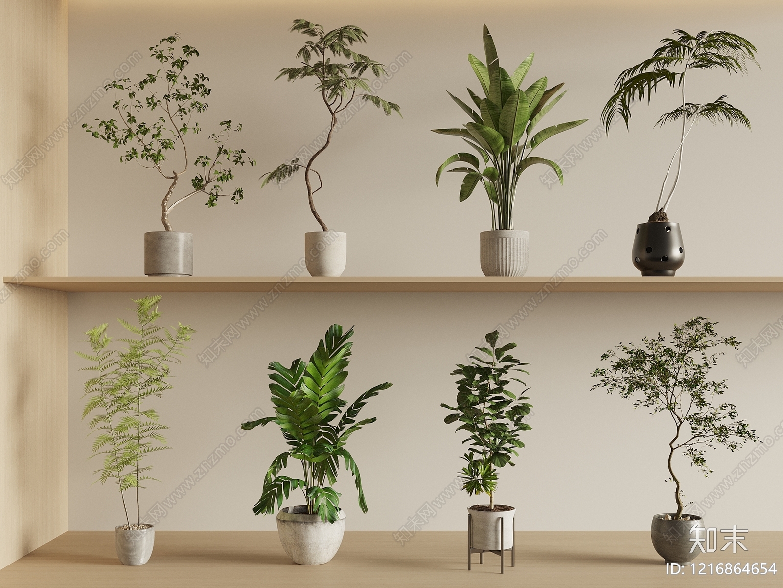 奶油风盆栽SU模型草图