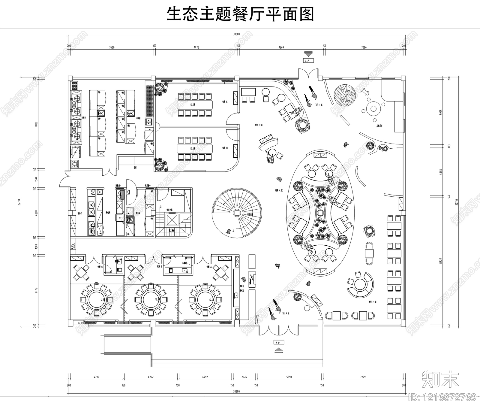 现代中餐厅施工图下载【ID:1216872769】