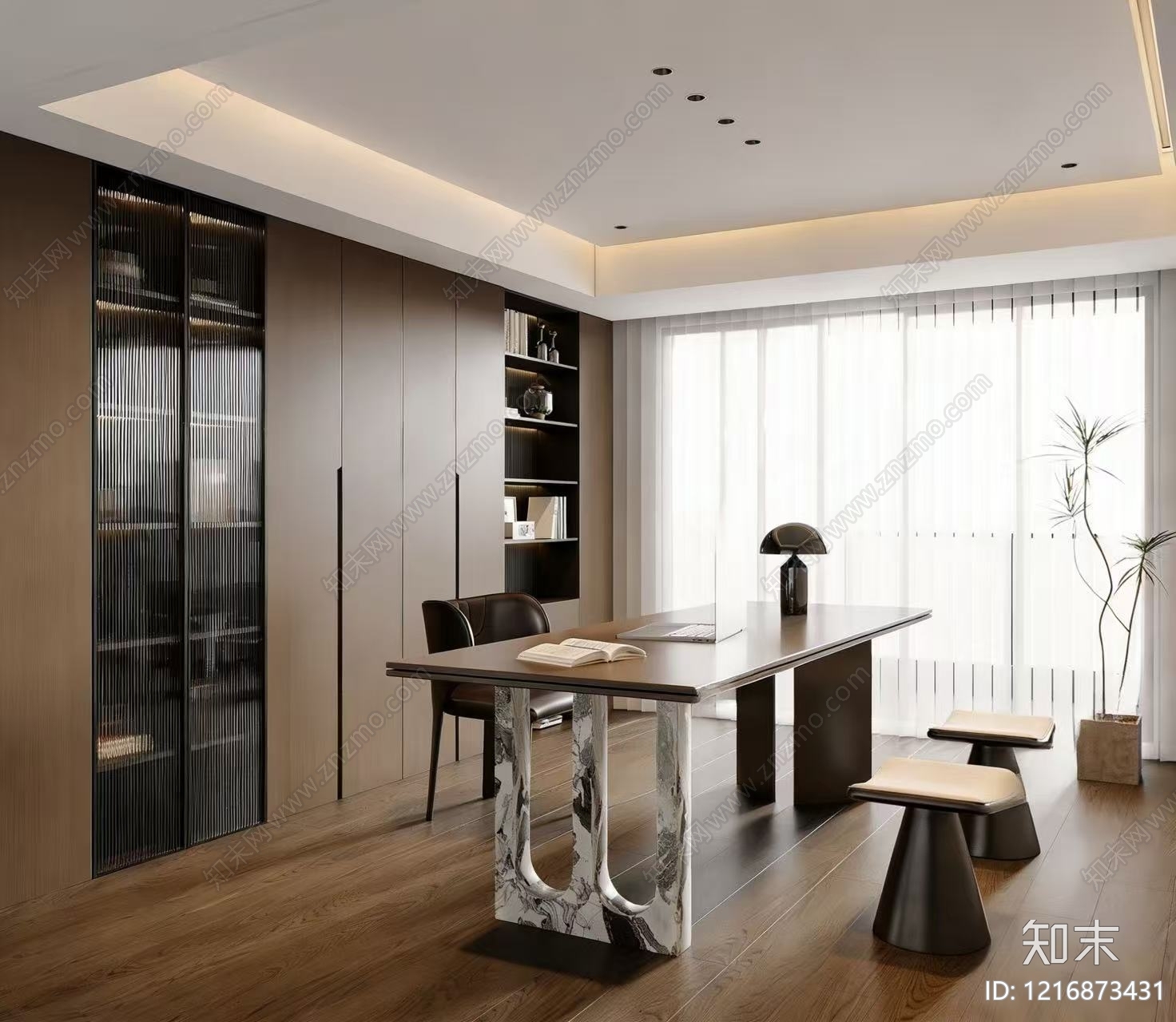 现代简约书房3D模型下载【ID:1216873431】
