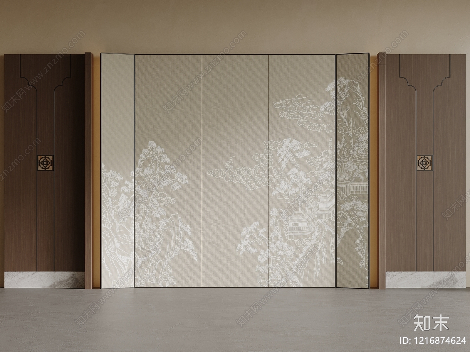 新中式背景墙SU模型下载【ID:1216874624】