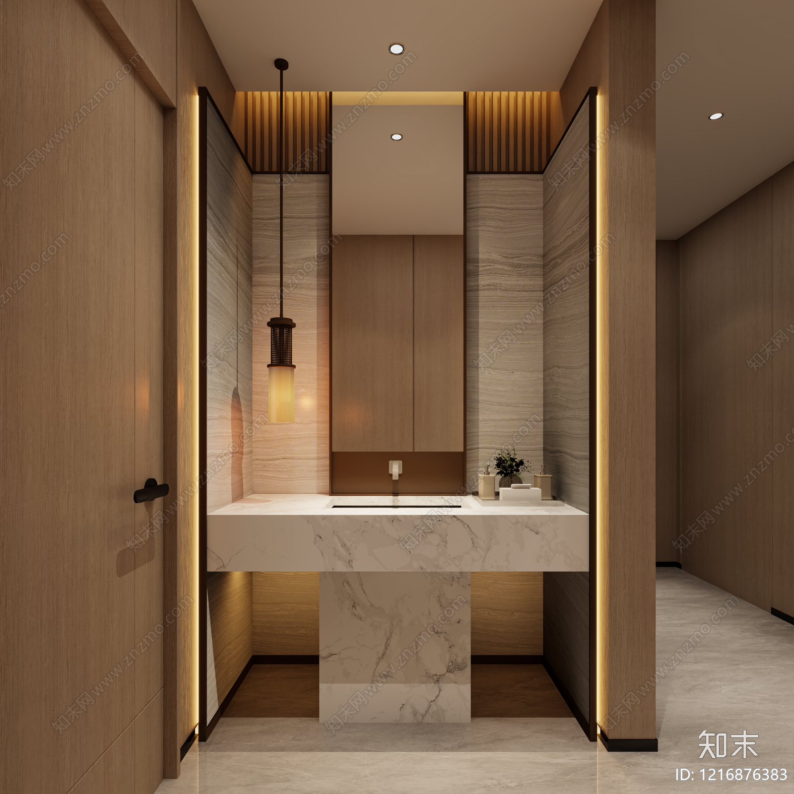 新中式酒店卫生间3D模型渲染效果图