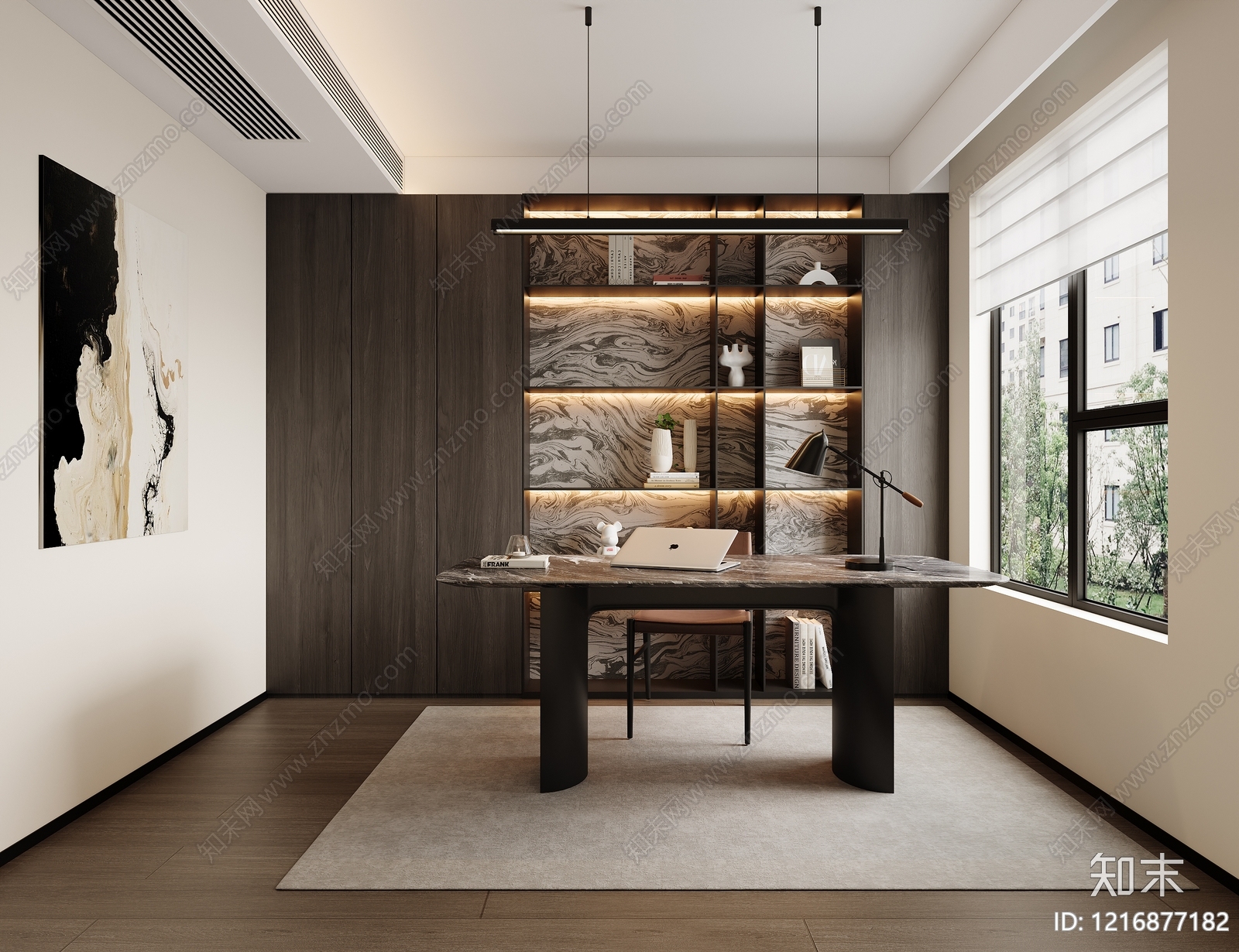 现代简约书房3D模型下载【ID:1216877182】
