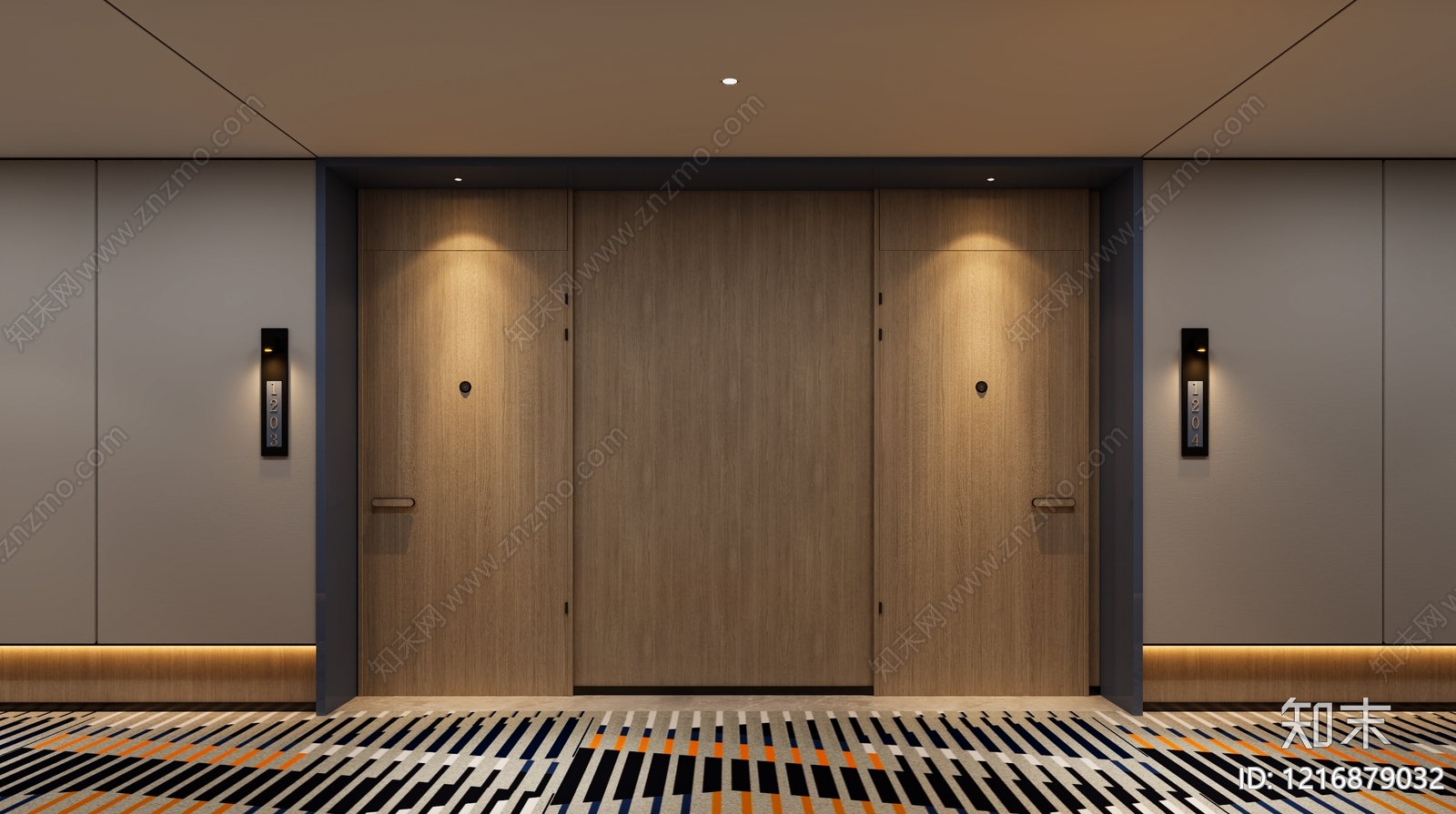 现代简约酒店走廊3D模型下载【ID:1216879032】