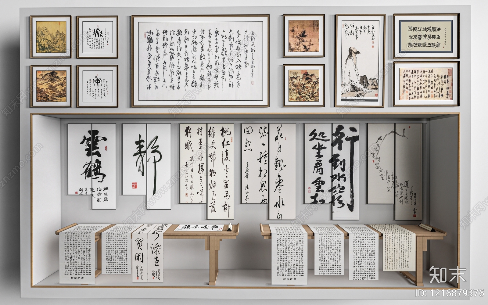 新中式艺术展厅SU模型下载【ID:1216879376】