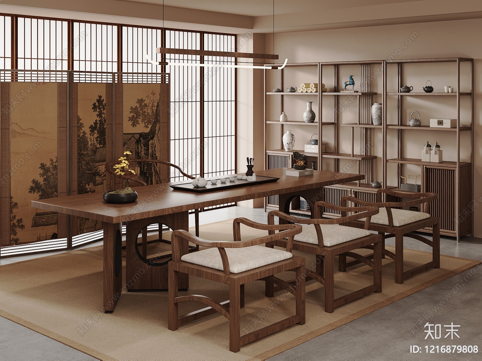 新中式茶室SU模型下载【ID:1216879808】