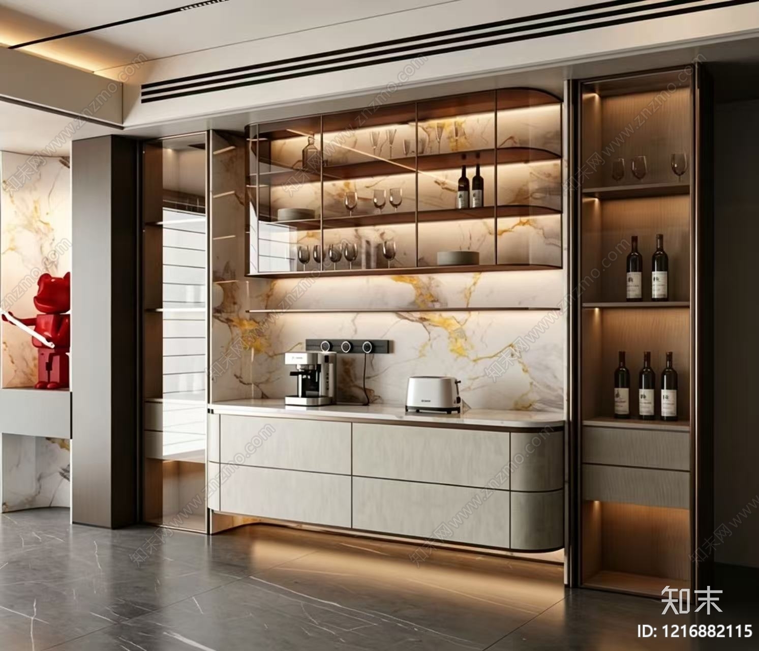 意式轻奢酒柜3D模型下载【ID:1216882115】