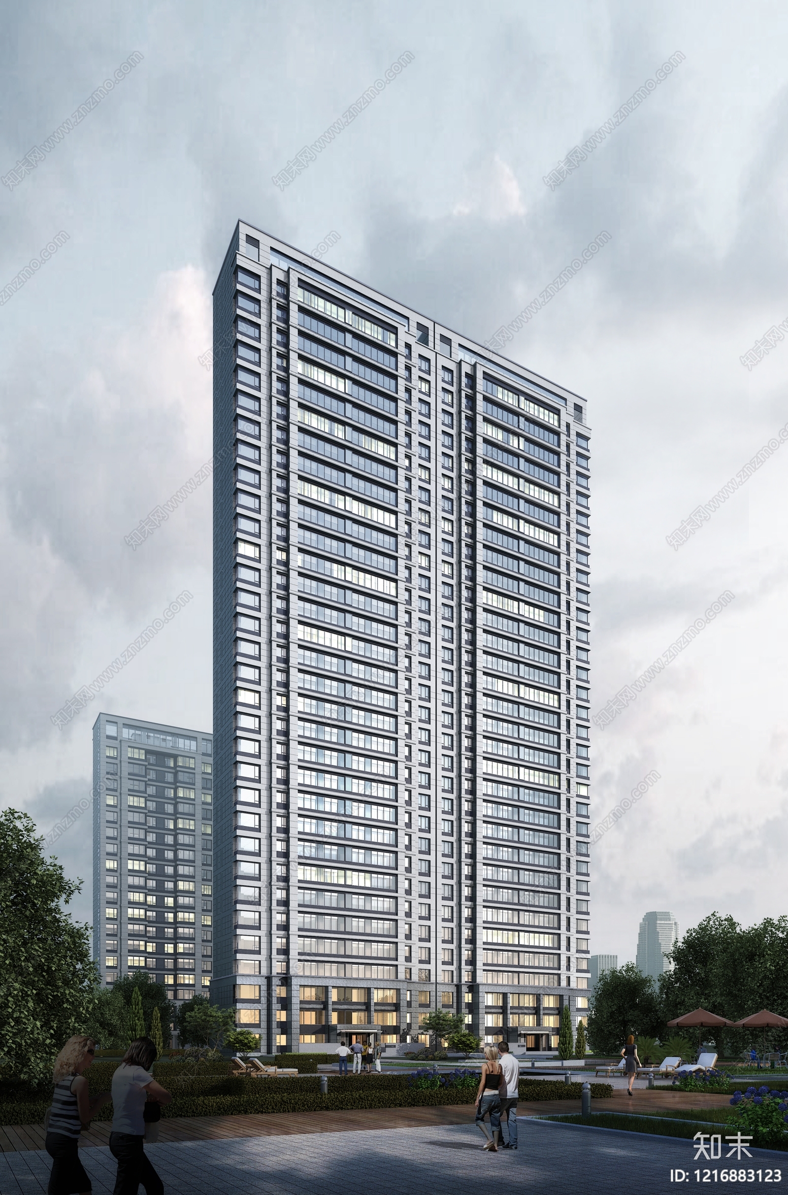 现代主义小高层住宅楼3D模型下载【ID:1216883123】