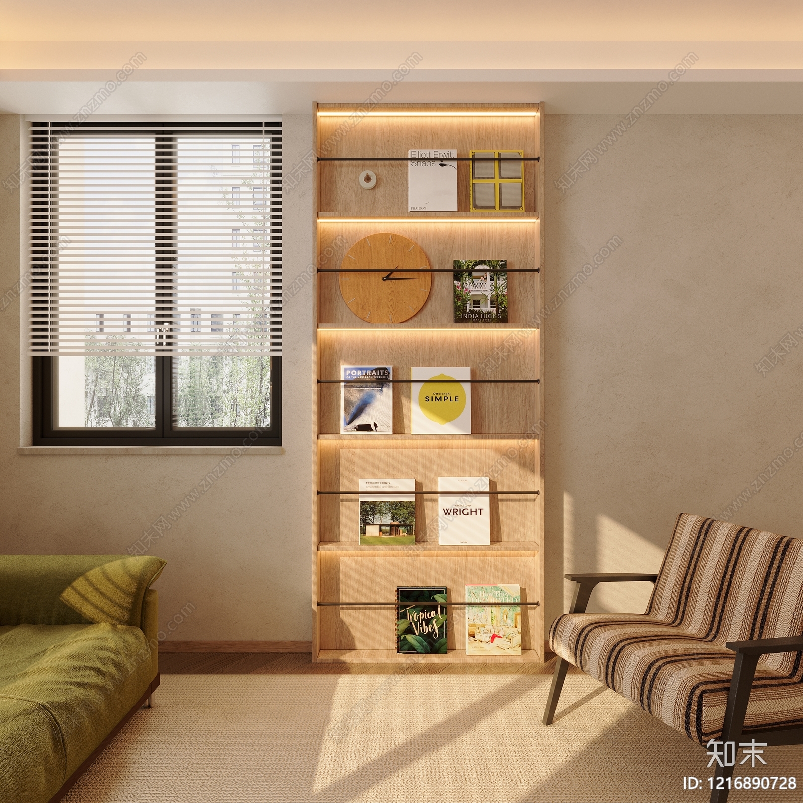原木奶油风书柜3D模型下载【ID:1216890728】