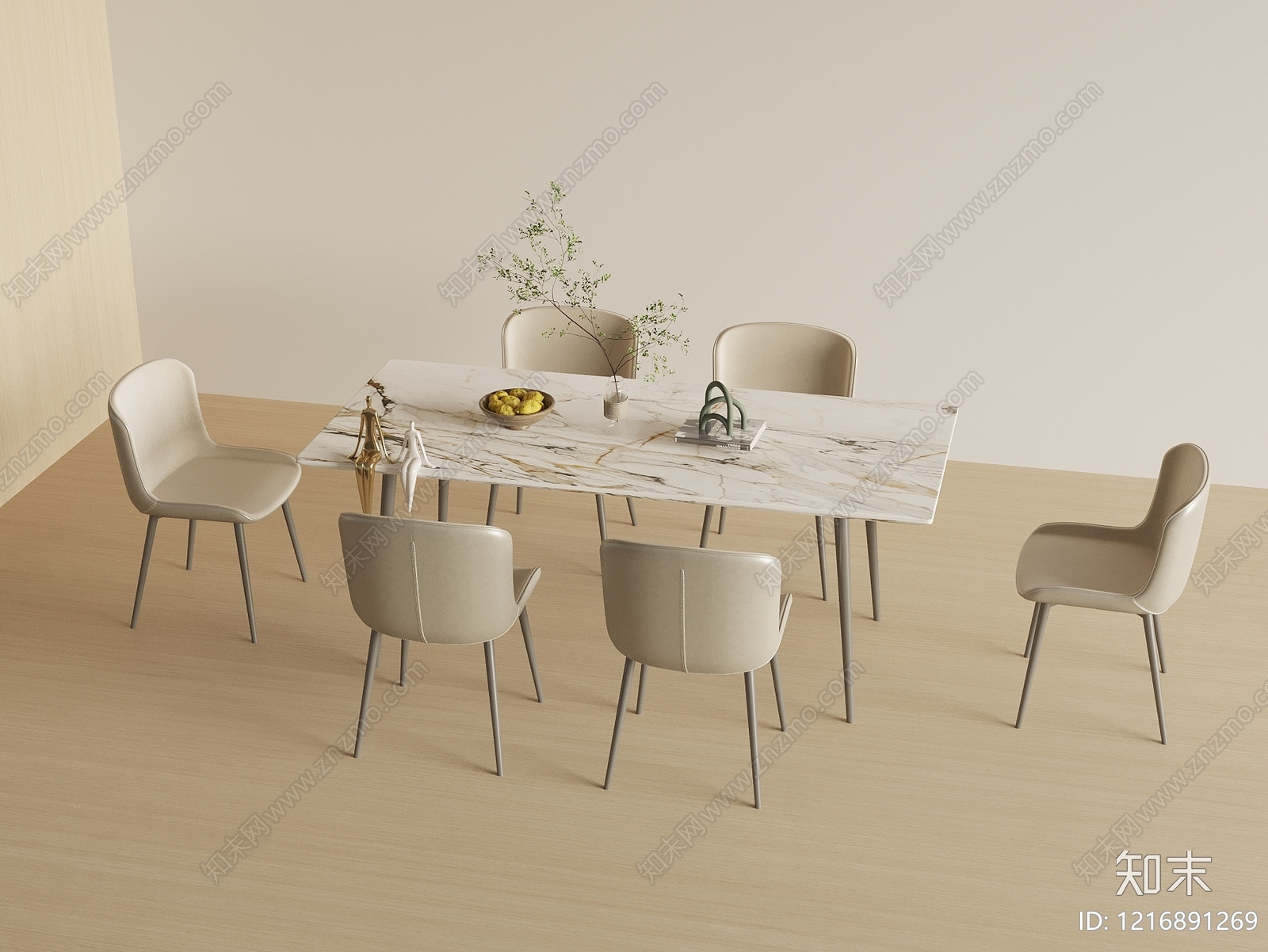奶油风餐桌椅3D模型下载【ID:1216891269】